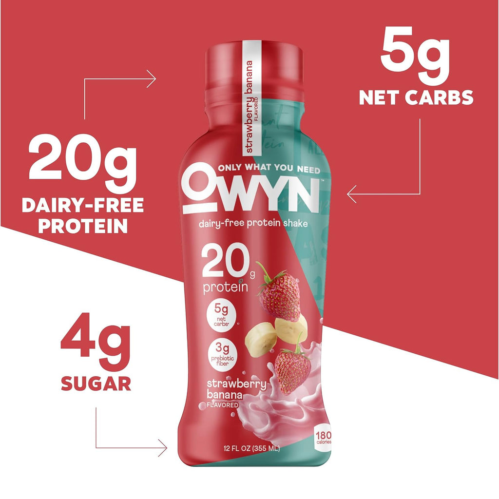 OWYN Only What You Need Dark Chocolate Flavored 20g Protein Shake, 12 Ct | 20g Protein, 4g Sugar, 3g Prebiotic Fiber, Dairy Free, Plant Protein, Gluten Free, Individual 12fl oz Bottles