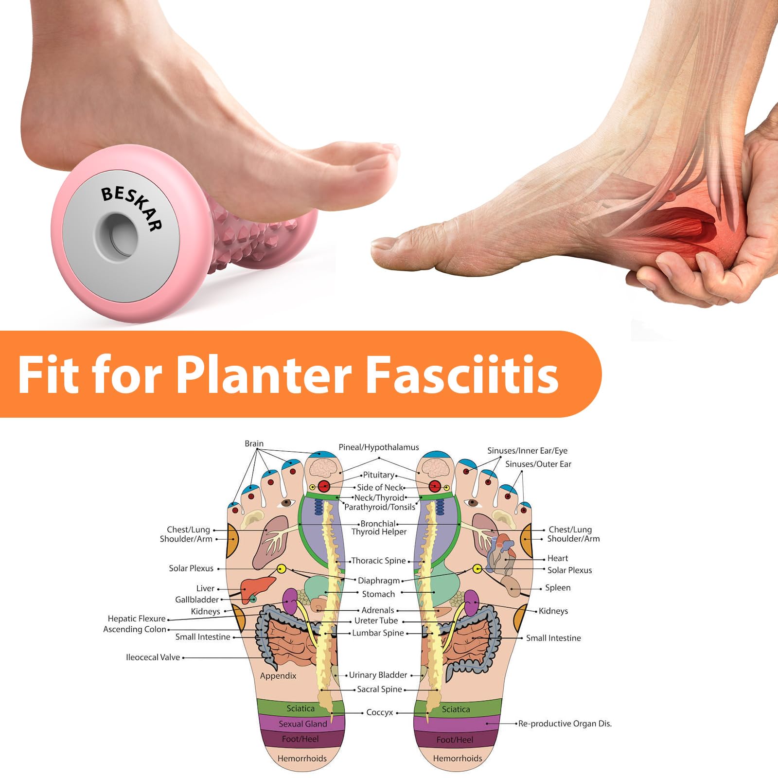 BESKAR Foot Massager Roller for Plantar Fasciitis Relief | Portable Foot Roller to Deep Tissue Muscle Massage, Foot Arch and Heel Pain, Foot Trigger Point Therapy, Reflexology Tool