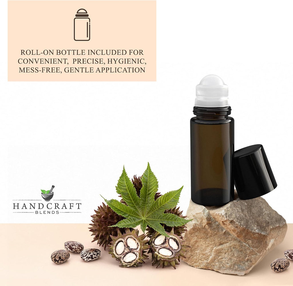 Handcraft Blends Cold-Pressed Organic Castor Oil 16 Fl Oz | Glass Bottle | Roll on Bottle | 100% Pure and Natural | Premium Grade Carrier Oil | Hair, Eyelashes and Eyebrows | Hair and Body