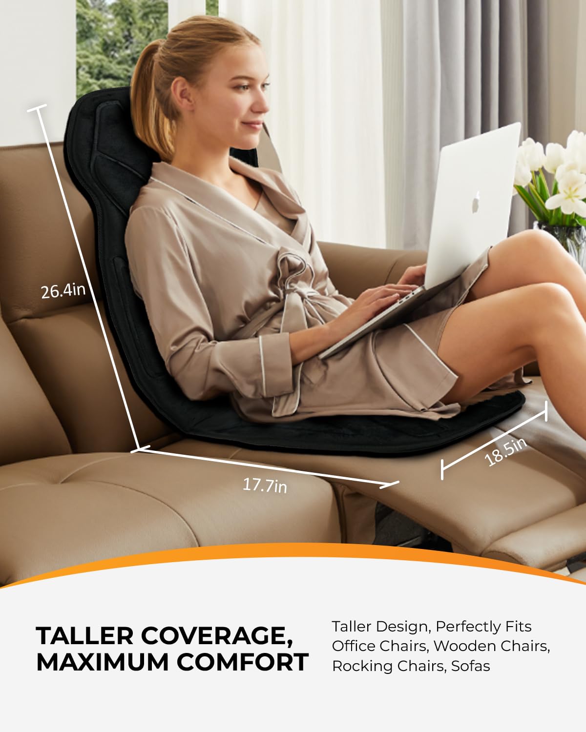 CooCoCo Vibration Back Massager with Heat, 8-Motor Massage Pad for Chair | Massage chair pad with storage bag, 3 heating zones, 5 modes, 3 intensities, foldable, 30/60/90-min timer for home office use