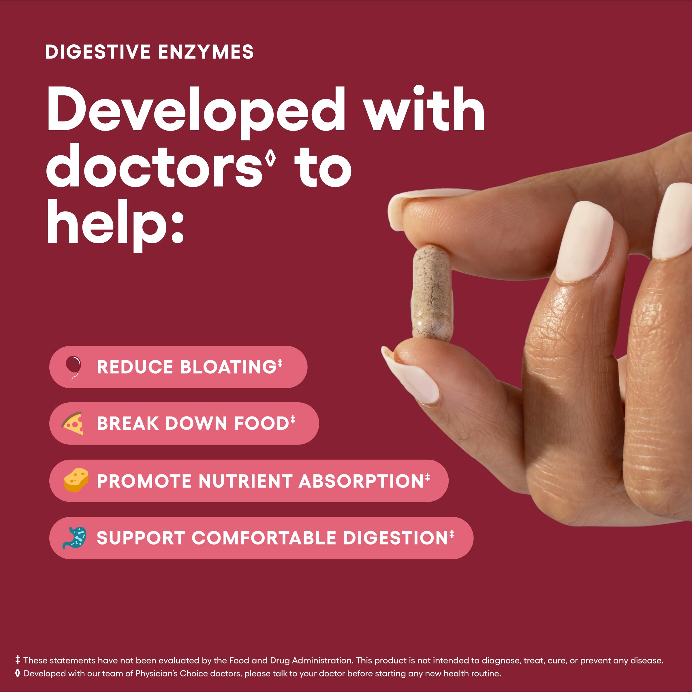 Physician's CHOICE Digestive Enzymes for Bloating & Digestion - Fast-Acting 16 Enzyme Formula with Organic Prebiotics & Probiotics for Gut & Digestive Health - Meal Time Discomfort Relief - 60 CT