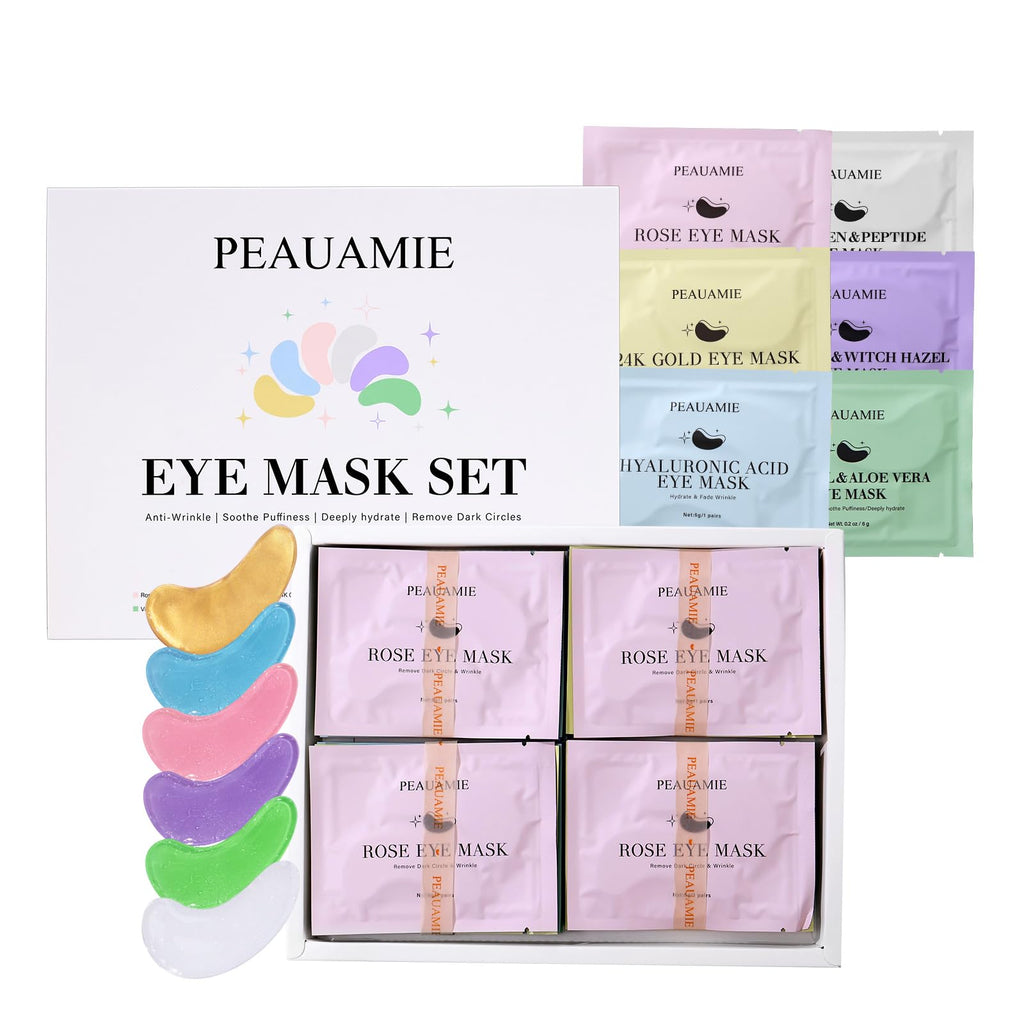 PEAUAMIE Under Eye Patches Gold and Hyaluronic Acid for puffy eyes,Rose Eye Masks for Dark Circles and Puffiness skin care Smooth Wrinkles products 30 Pairs