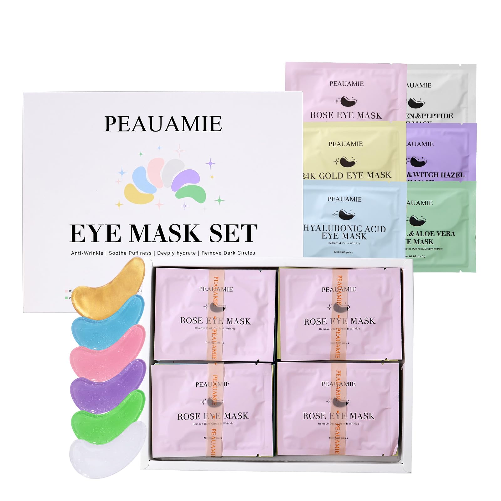 PEAUAMIE Under Eye Patches Gold and Hyaluronic Acid for puffy eyes,Rose Eye Masks for Dark Circles and Puffiness skin care Smooth Wrinkles products 30 Pairs