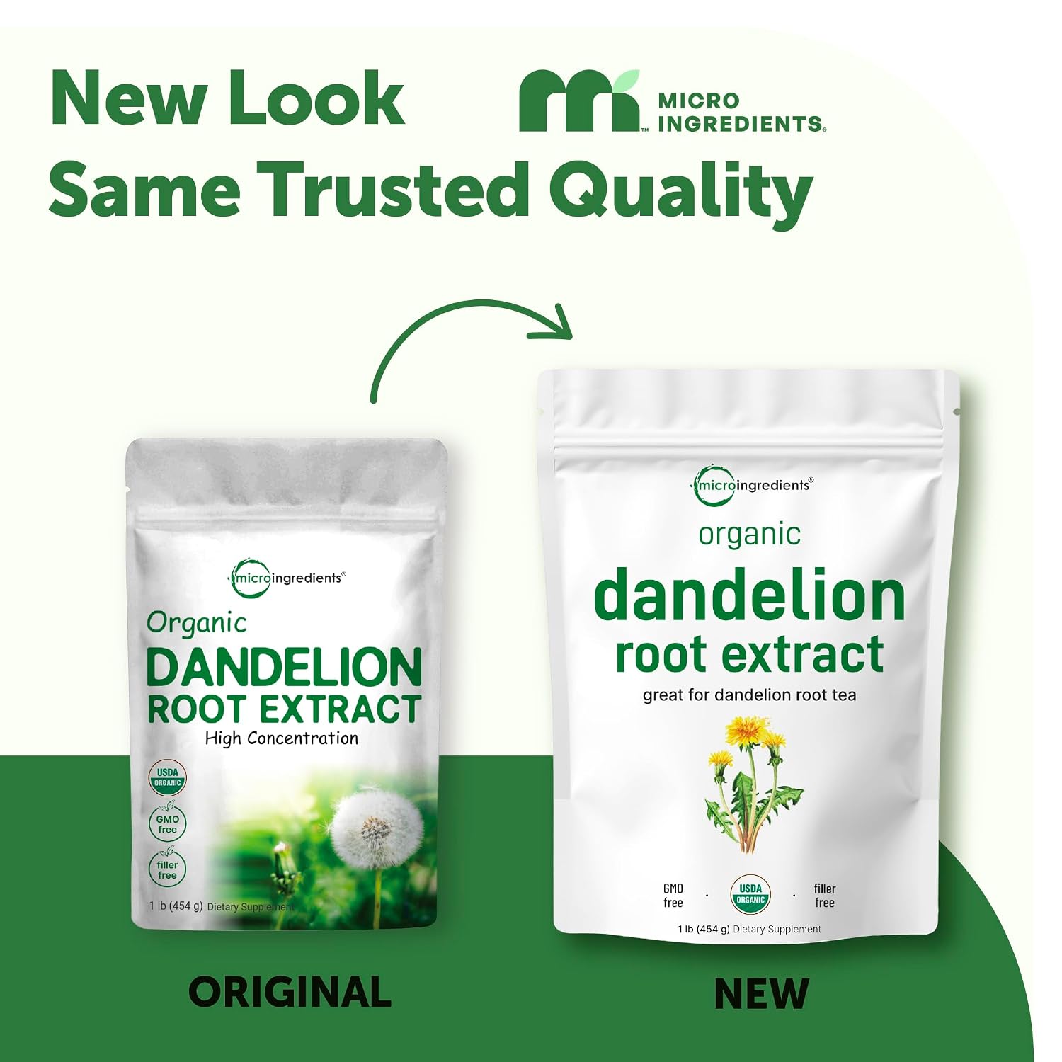 Micro Ingredients Organic Dandelion Root Extract Powder, 1lb | Up to 454 Servings | Great for Dandelion Root Tea, Beverages & Recipes | USDA Organic, Non-GMO, Caffeine Free, Filler Free