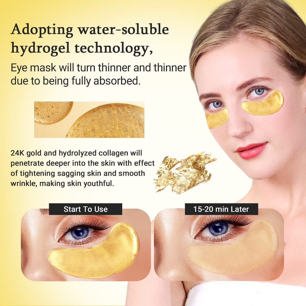 PEAUAMIE Under Eye Patches Gold and Hyaluronic Acid for puffy eyes,Rose Eye Masks for Dark Circles and Puffiness skin care Smooth Wrinkles products 30 Pairs