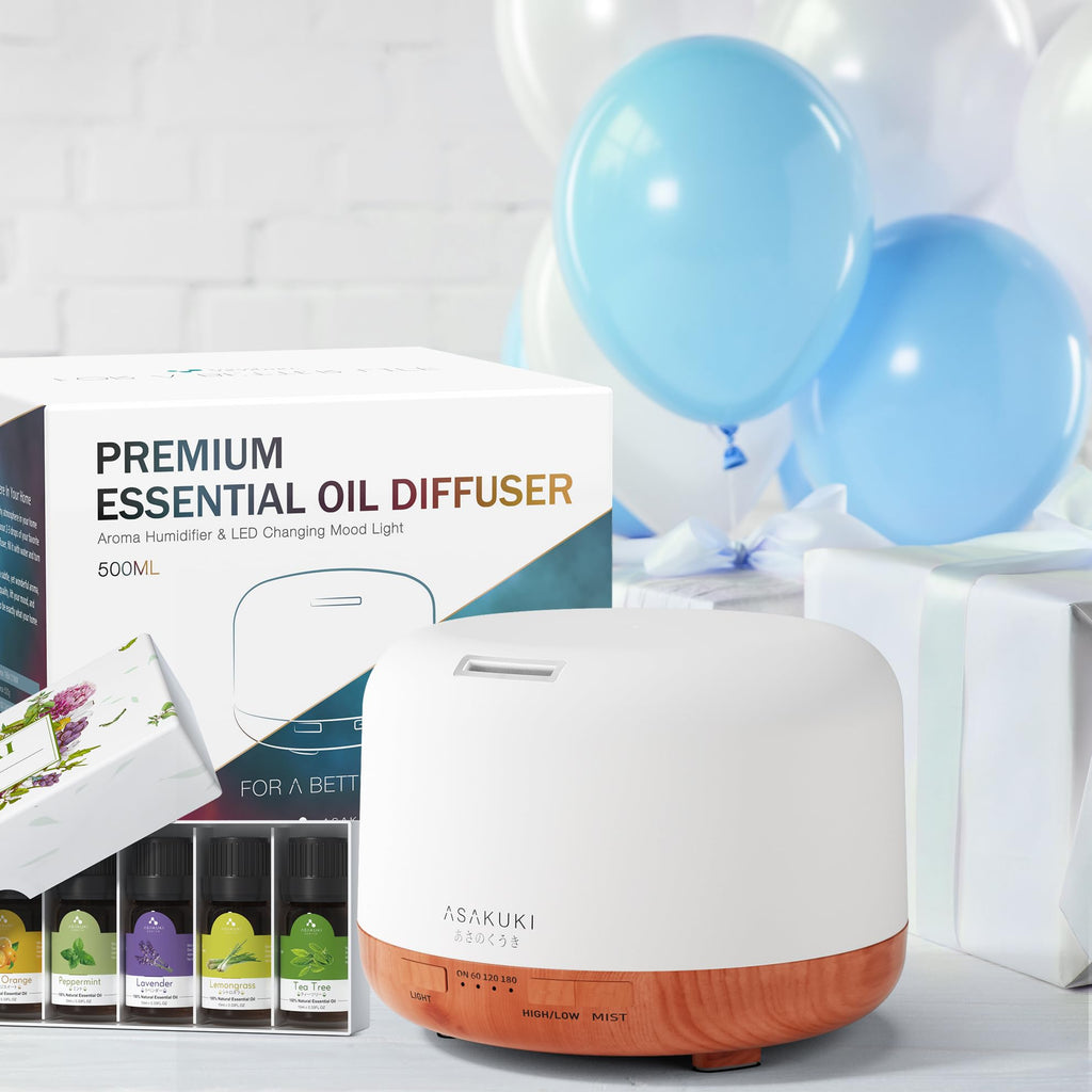 ASAKUKI Essential Oil Diffuser for Home, 500ML Aromatherapy Humidifier | with Remote Control, 7 Color LED Lights, Quiet Cool Mist Diffuser for Bedroom, Living Room, Office (Yellow)