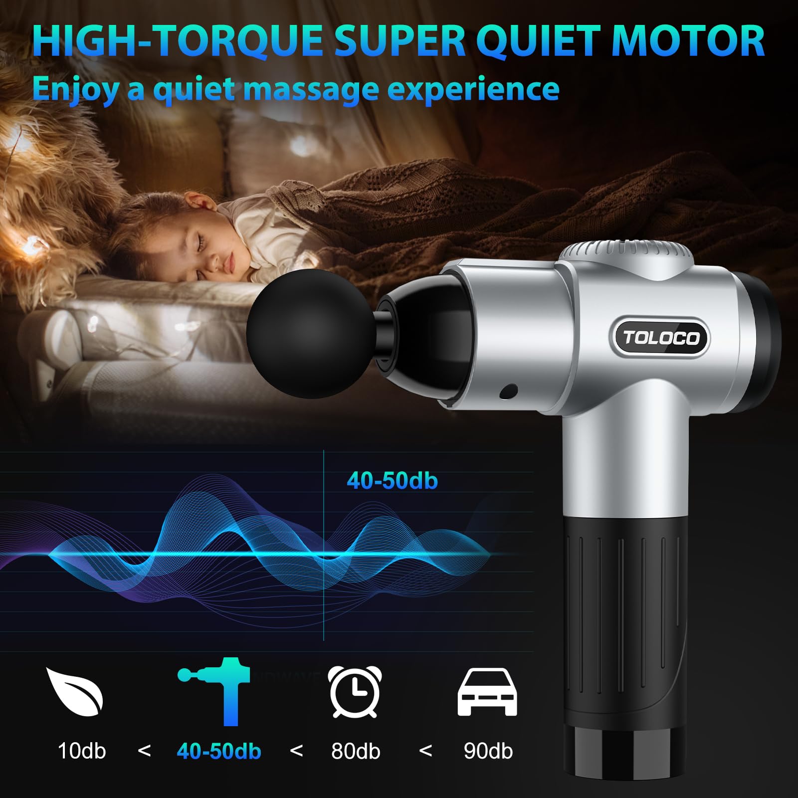 TOLOCO Massage Gun, Deep Tissue Back Massage for Athletes for Pain Relief, Percussion Massager with 10 Massages Heads & Silent Brushless Motor, Relaxation Gifts for Men Women, Black