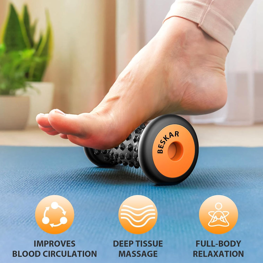 BESKAR Foot Massager Roller for Plantar Fasciitis Relief | Portable Foot Roller to Deep Tissue Muscle Massage, Foot Arch and Heel Pain, Foot Trigger Point Therapy, Reflexology Tool