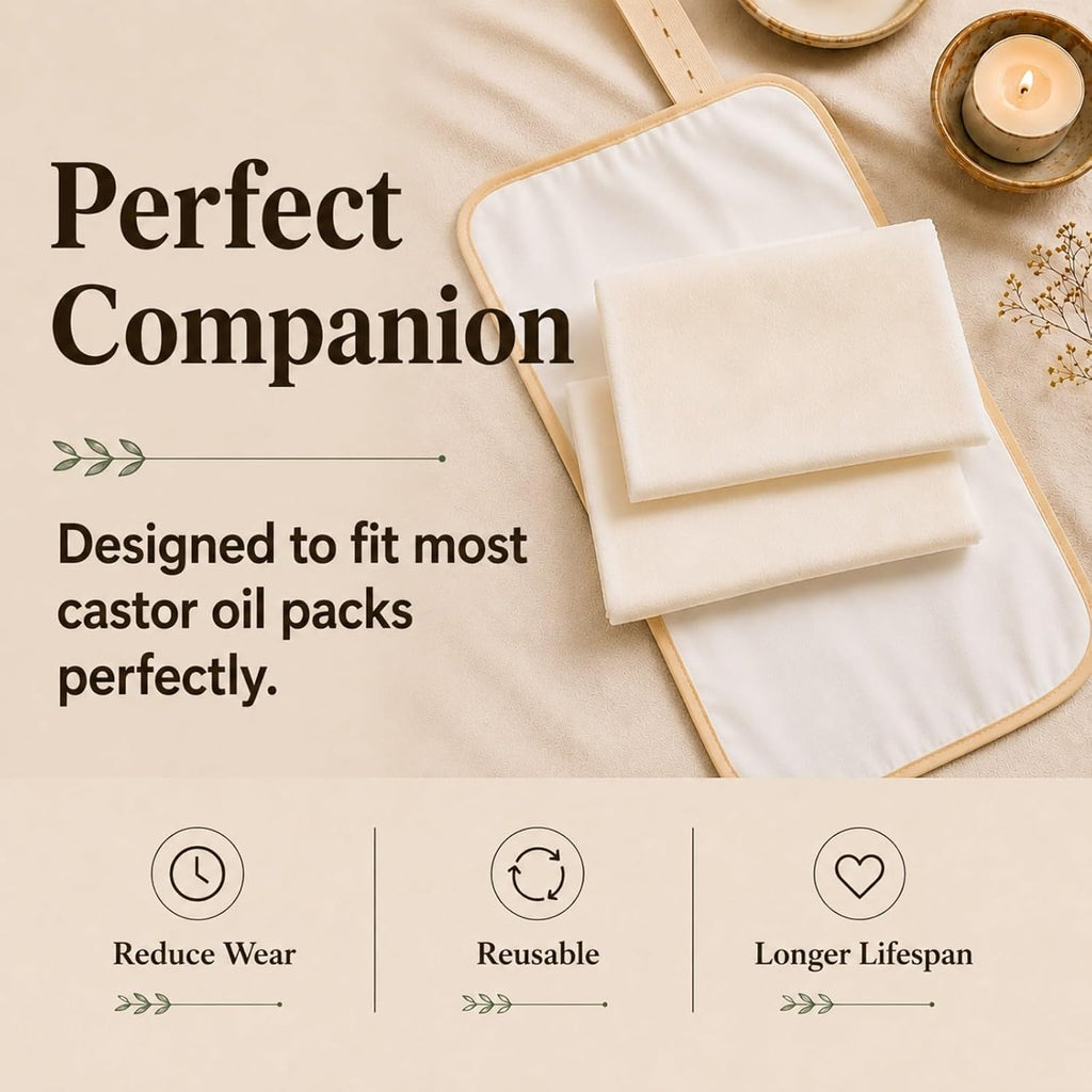 2 Pcs Organic Cotton Flannel for Castor Oil Pack Wrap, Reusable Castor Oil Compress for Stomach, Abdomen, Joints & Other Areas