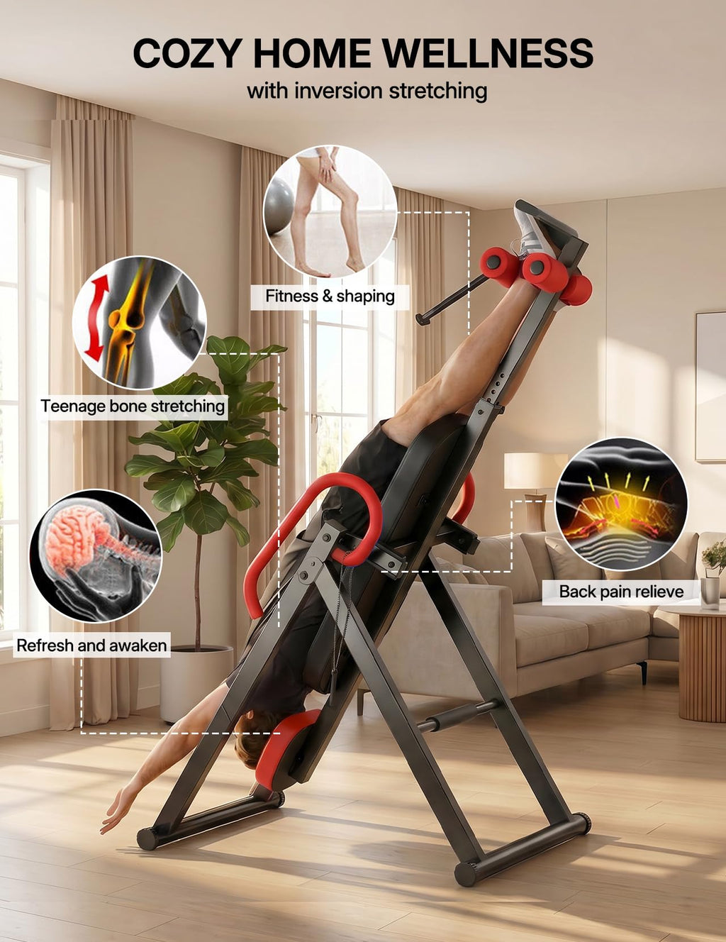 YOLEO Gravity Inversion Table for Back Pain Relief 2026 New Inversion Table | w/Lumbar Support, Easy to Assemble, Back Stretcher Machine 300 lbs
