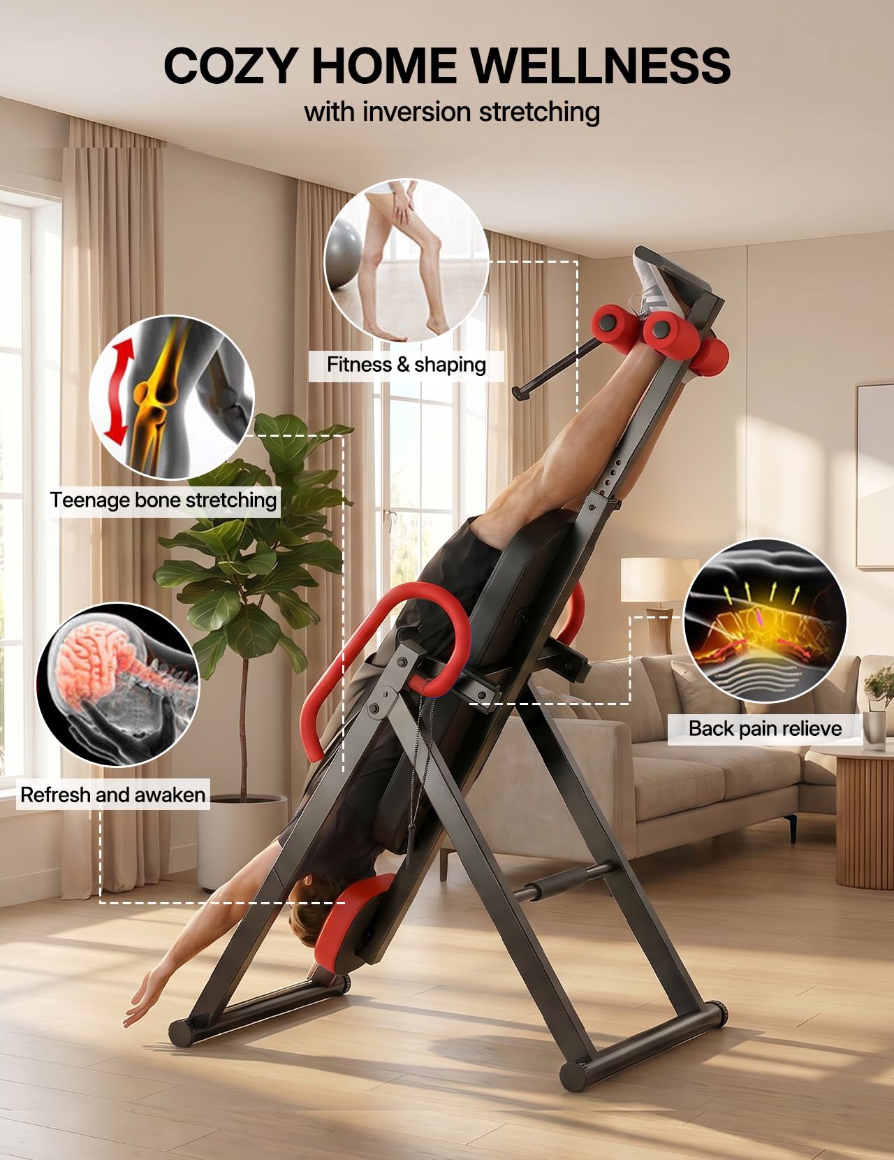 YOLEO Gravity Inversion Table for Back Pain Relief 2026 New Inversion Table | w/Lumbar Support, Easy to Assemble, Back Stretcher Machine 300 lbs