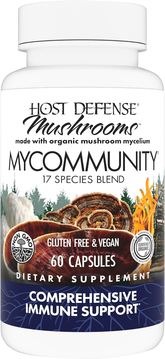 Host Defense MyCommunity Capsules, Immune Support, 120 Capsules | 17 Species Blend Organic Mushroom for Immune Support, 60 Servings