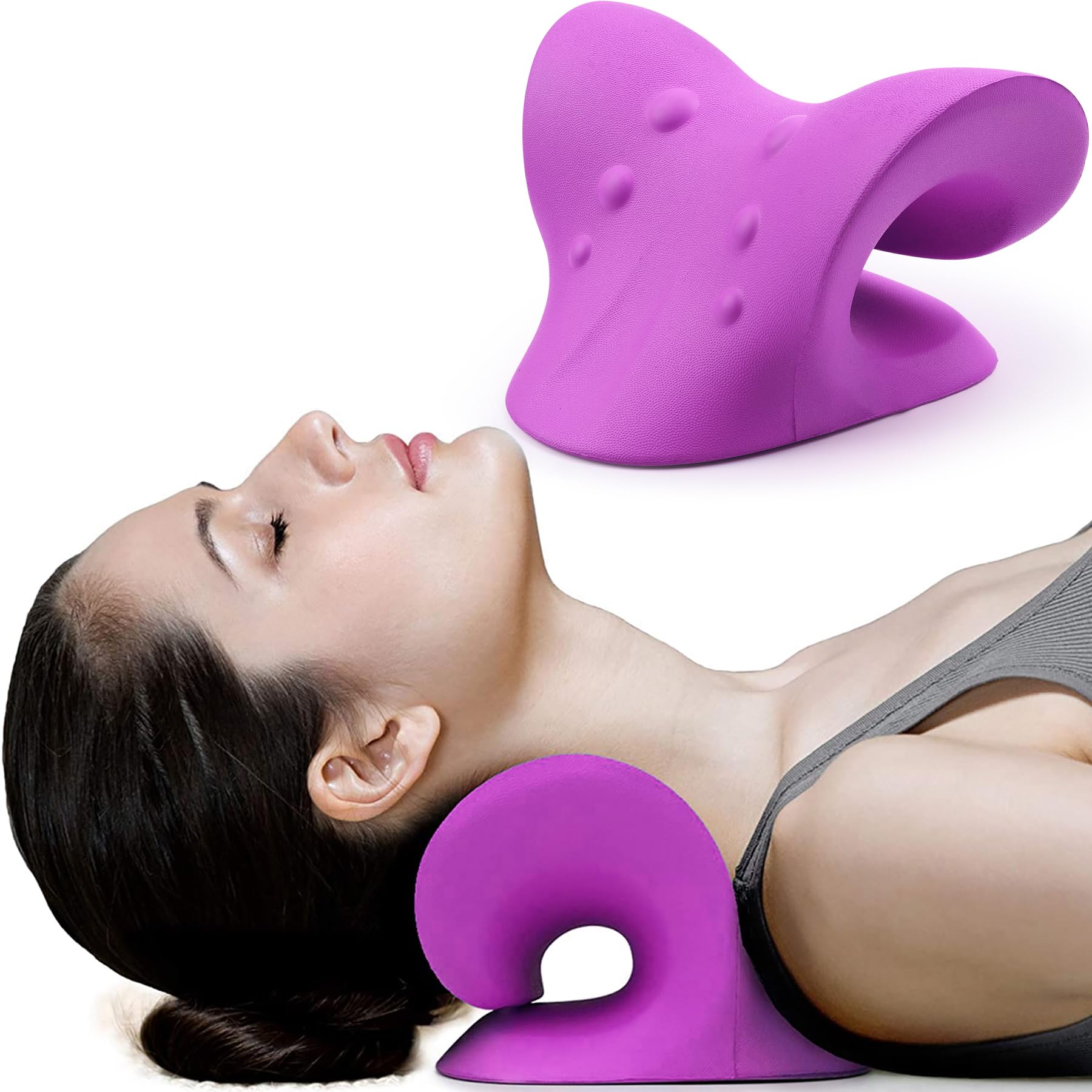 RESTCLOUD Neck and Shoulder Relaxer, Cervical Traction Device for TMJ Pain Relief and Cervical Spine Alignment, Chiropractic Pillow, Neck Stretcher (Dark Blue)