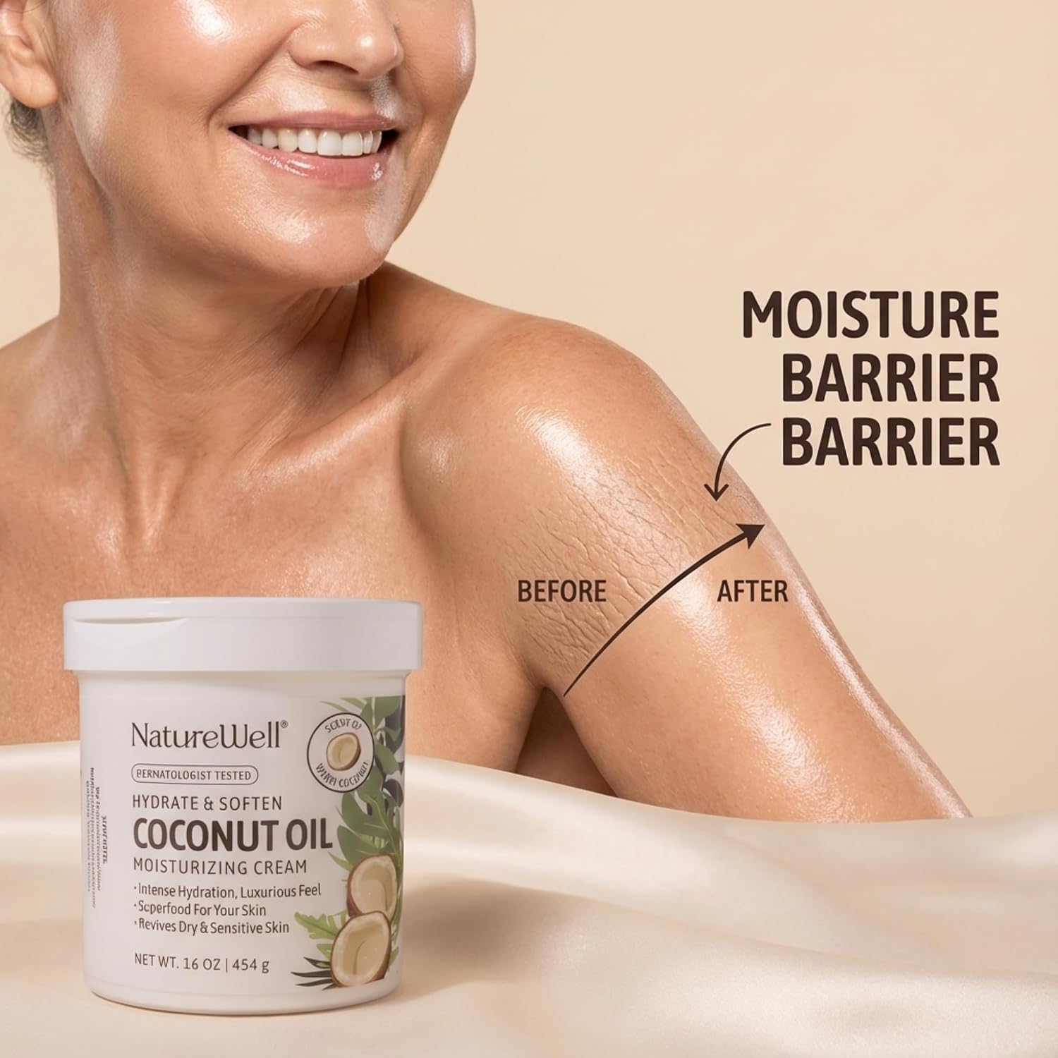 NATURE WELL Coconut Oil Moisturizing Cream for Dry Skin – Deep Hydration Lotion for Face, Body & Hands, Spa Quality Skincare, Softens & Smooths, Non-Greasy, Fast Absorbing, Scented, 16 Oz (Pack of 2)