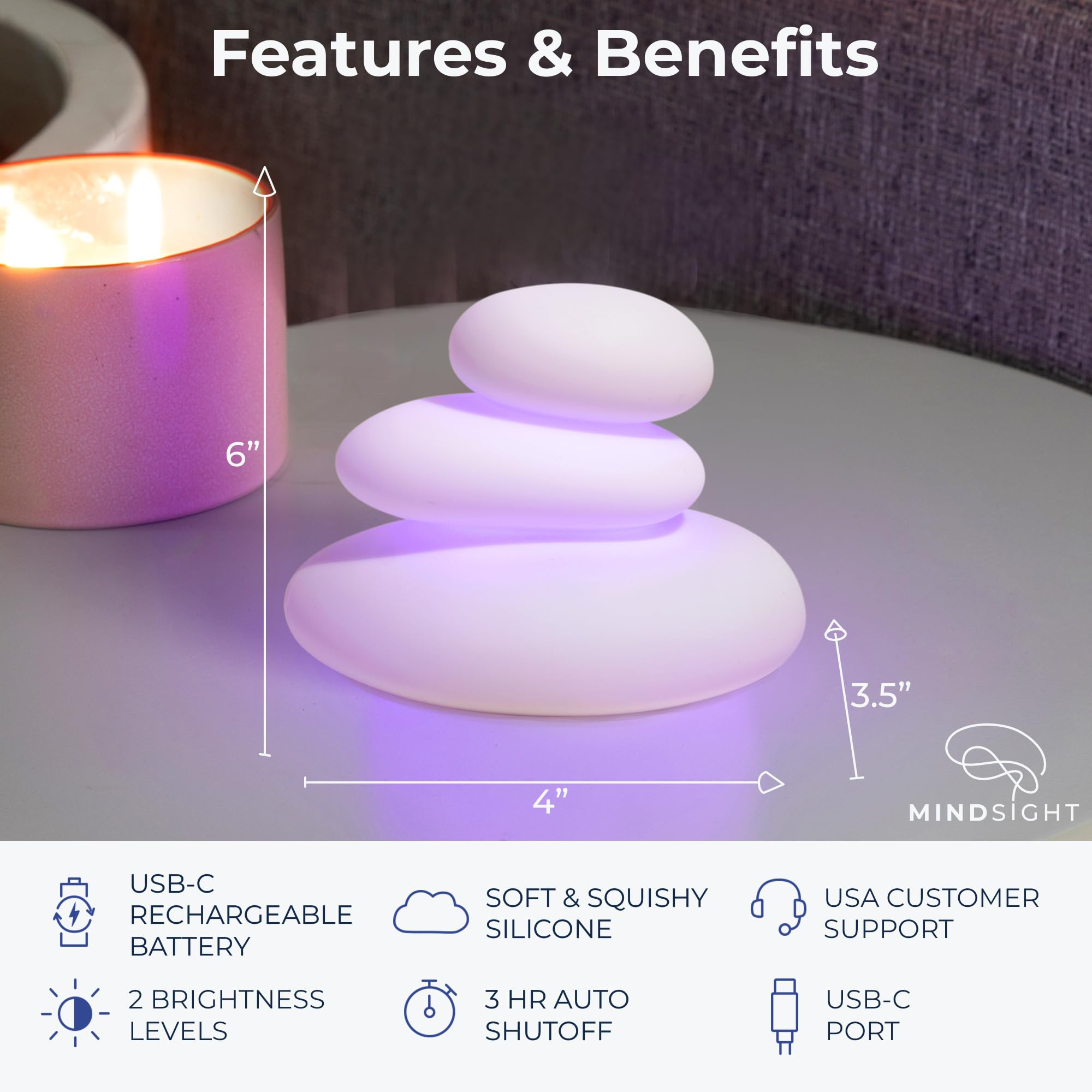 Mindsight 'Original Breathing Buddha' Guided Visual Meditation | 3 Modes to Slow Your Breathing & Calm Your Mind | Stress & Anxiety Relief | Wellness Gift | Adults, Kids, Classrooms | USB Rechargeable