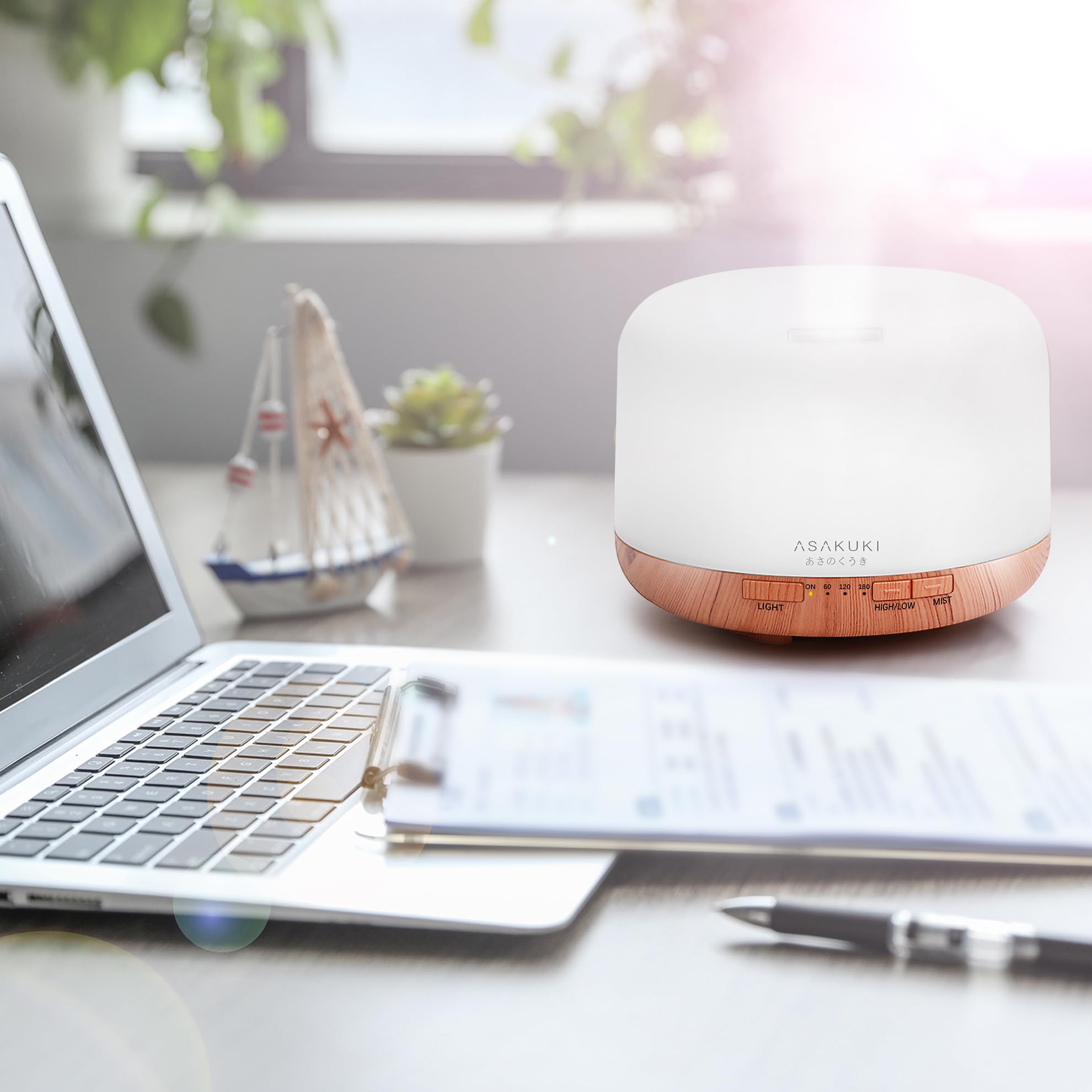 ASAKUKI Essential Oil Diffuser for Home, 500ML Aromatherapy Humidifier | with Remote Control, 7 Color LED Lights, Quiet Cool Mist Diffuser for Bedroom, Living Room, Office (Yellow)