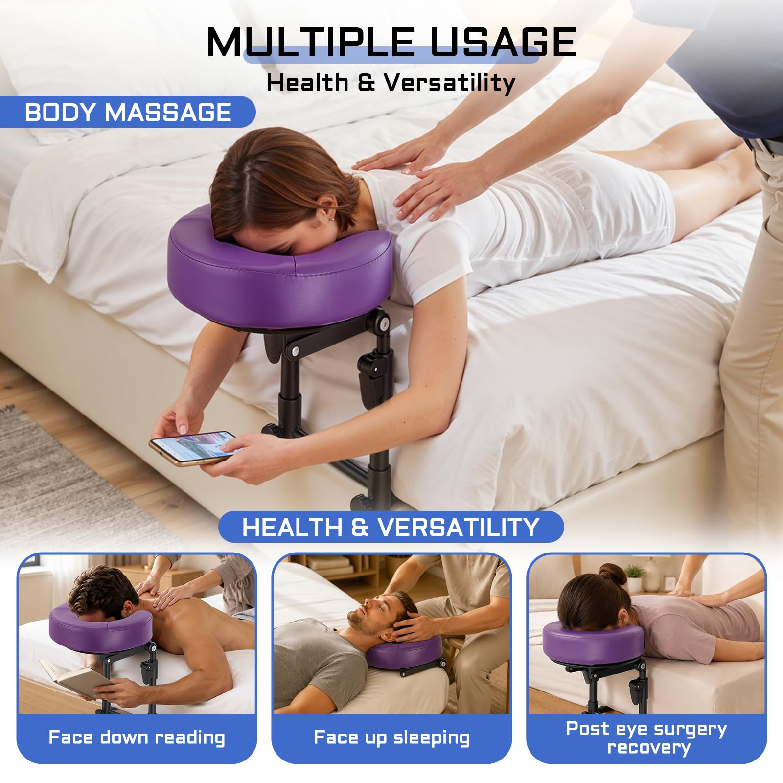 Face Down Massage Pillow for Sleeping, Non-Slip Bottom | Face Down Pillow with Non-Slip Bottom Home Head Cushion and Chest Cushion for SPA & Sleep (Gray)