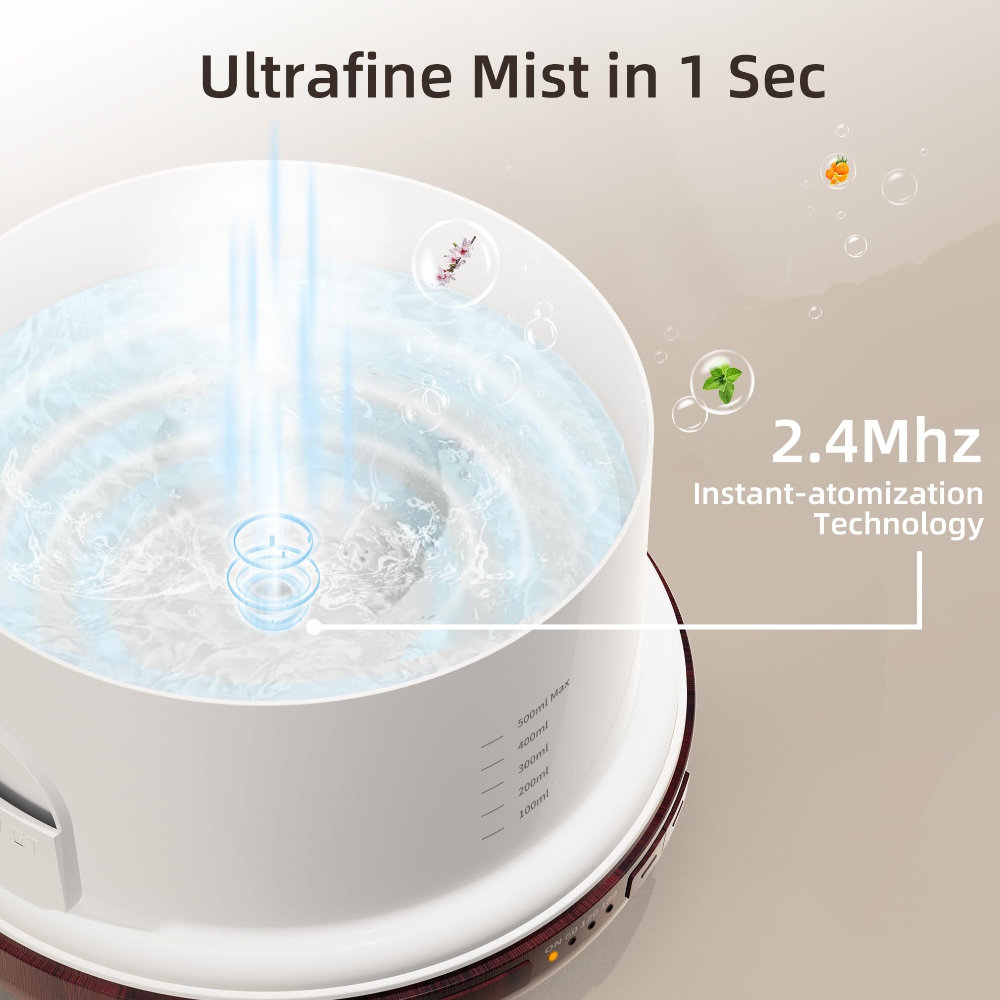 ASAKUKI Essential Oil Diffuser for Home, 500ML Aromatherapy Humidifier | with Remote Control, 7 Color LED Lights, Quiet Cool Mist Diffuser for Bedroom, Living Room, Office (Yellow)