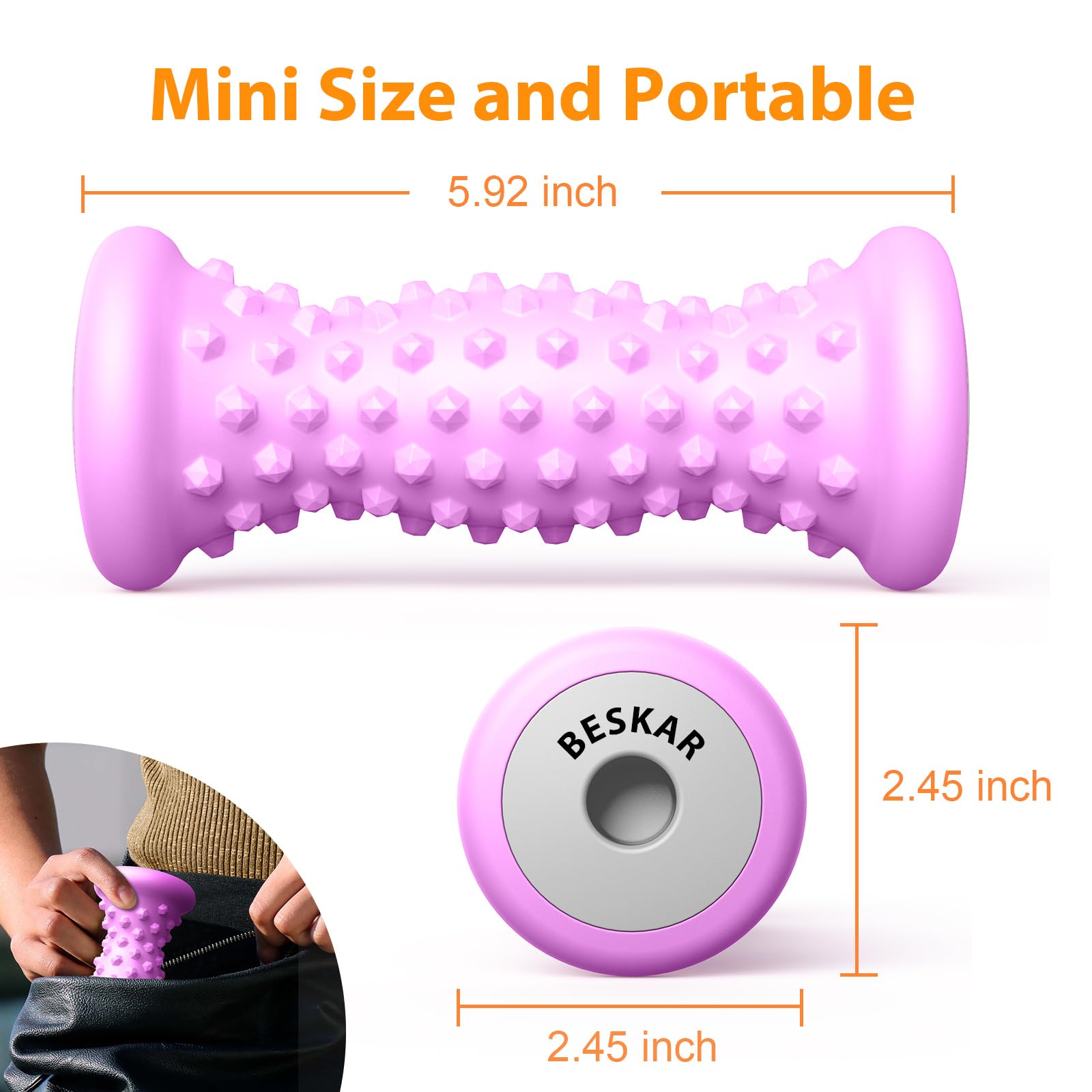 BESKAR Foot Massager Roller for Plantar Fasciitis Relief | Portable Foot Roller to Deep Tissue Muscle Massage, Foot Arch and Heel Pain, Foot Trigger Point Therapy, Reflexology Tool