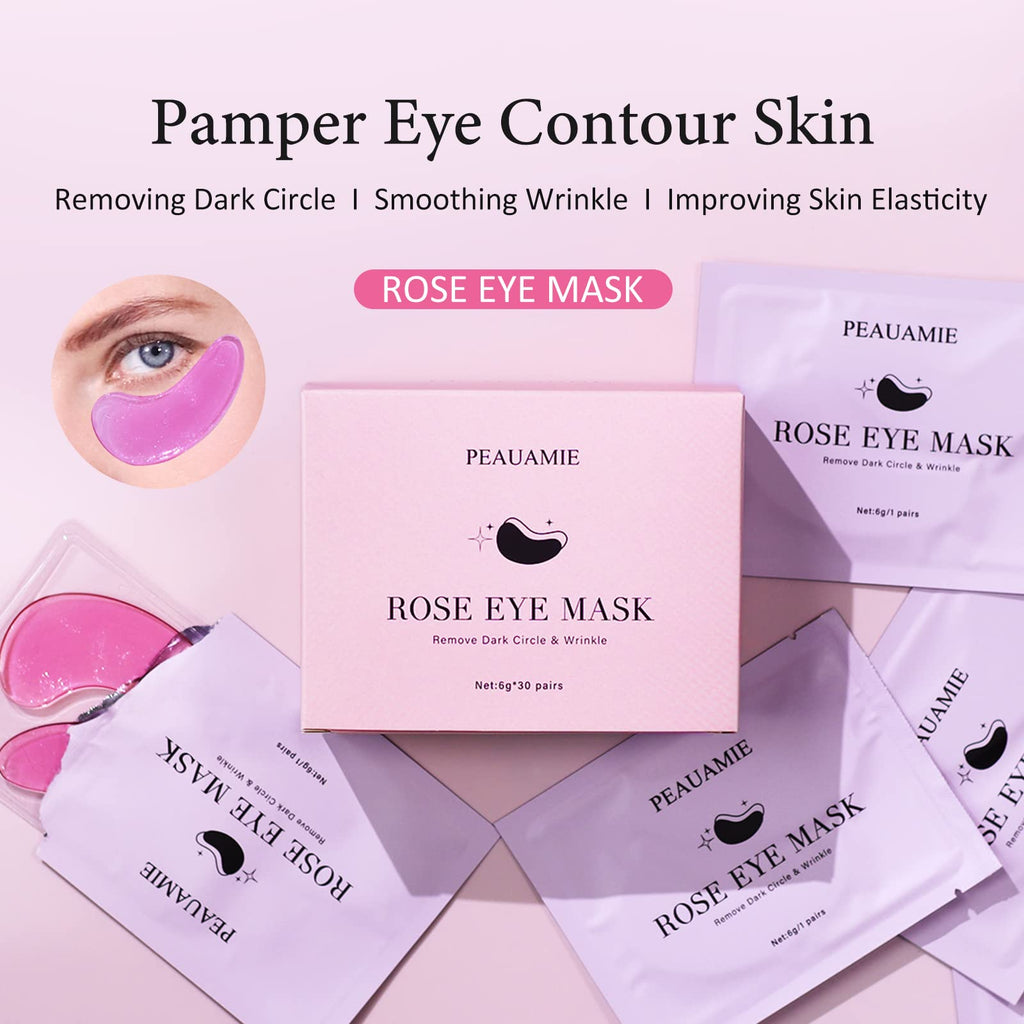 PEAUAMIE Under Eye Patches Gold and Hyaluronic Acid for puffy eyes,Rose Eye Masks for Dark Circles and Puffiness skin care Smooth Wrinkles products 30 Pairs