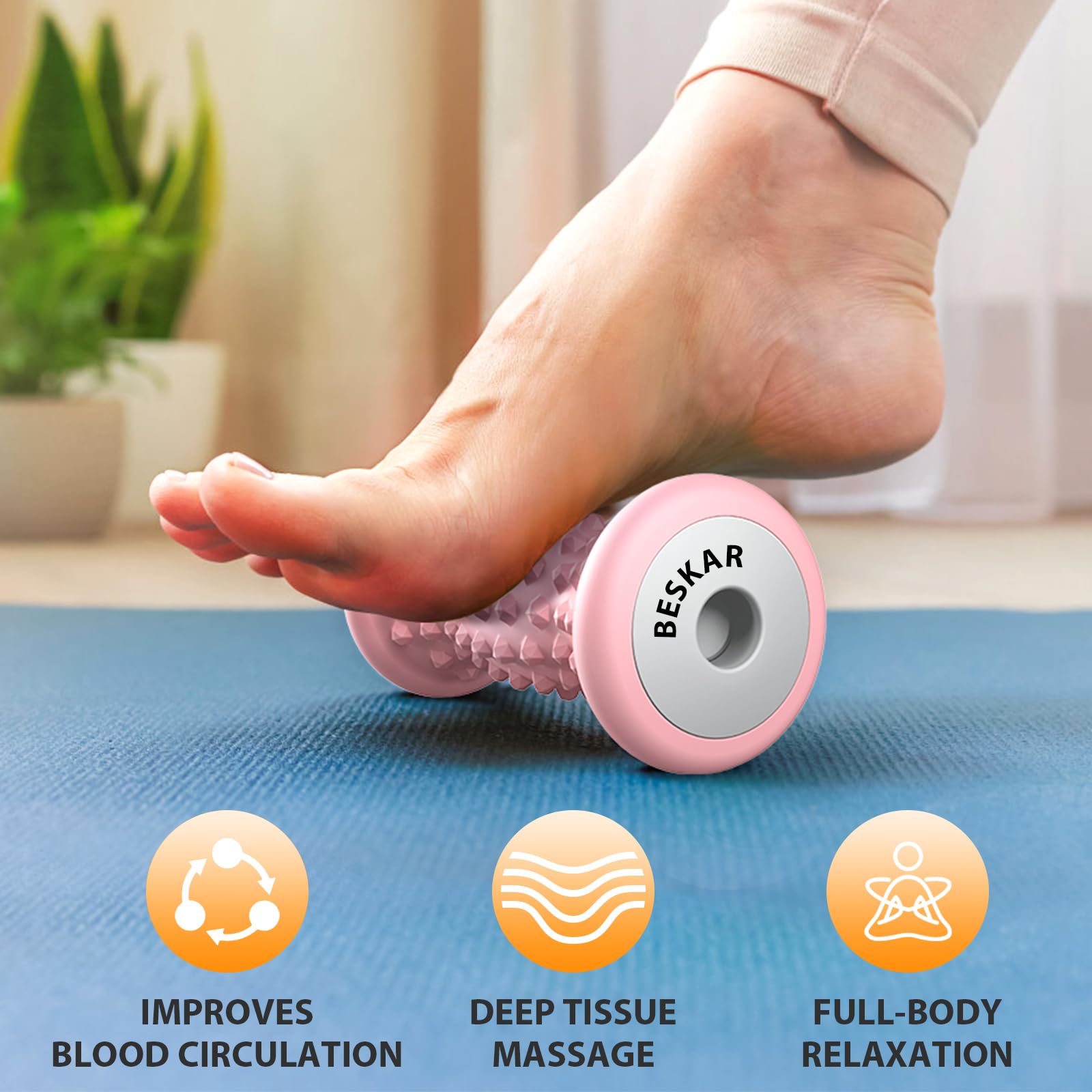 BESKAR Foot Massager Roller for Plantar Fasciitis Relief | Portable Foot Roller to Deep Tissue Muscle Massage, Foot Arch and Heel Pain, Foot Trigger Point Therapy, Reflexology Tool