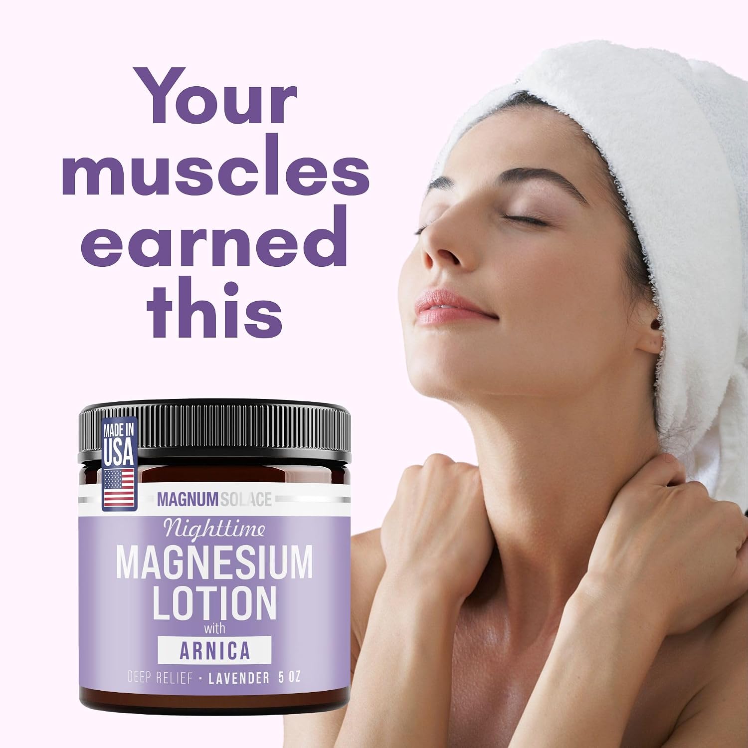 Magnum Solace Nighttime Magnesium Lotion with Arnica – Highly Concentrated Magnesium for Muscles & Joints – Apply to Legs or Feet Before Bed – Skin-Friendly