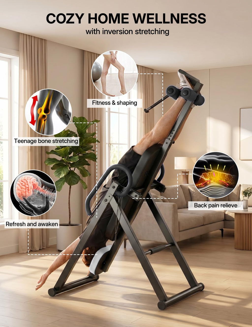 YOLEO Gravity Inversion Table for Back Pain Relief 2026 New Inversion Table | w/Lumbar Support, Easy to Assemble, Back Stretcher Machine 300 lbs