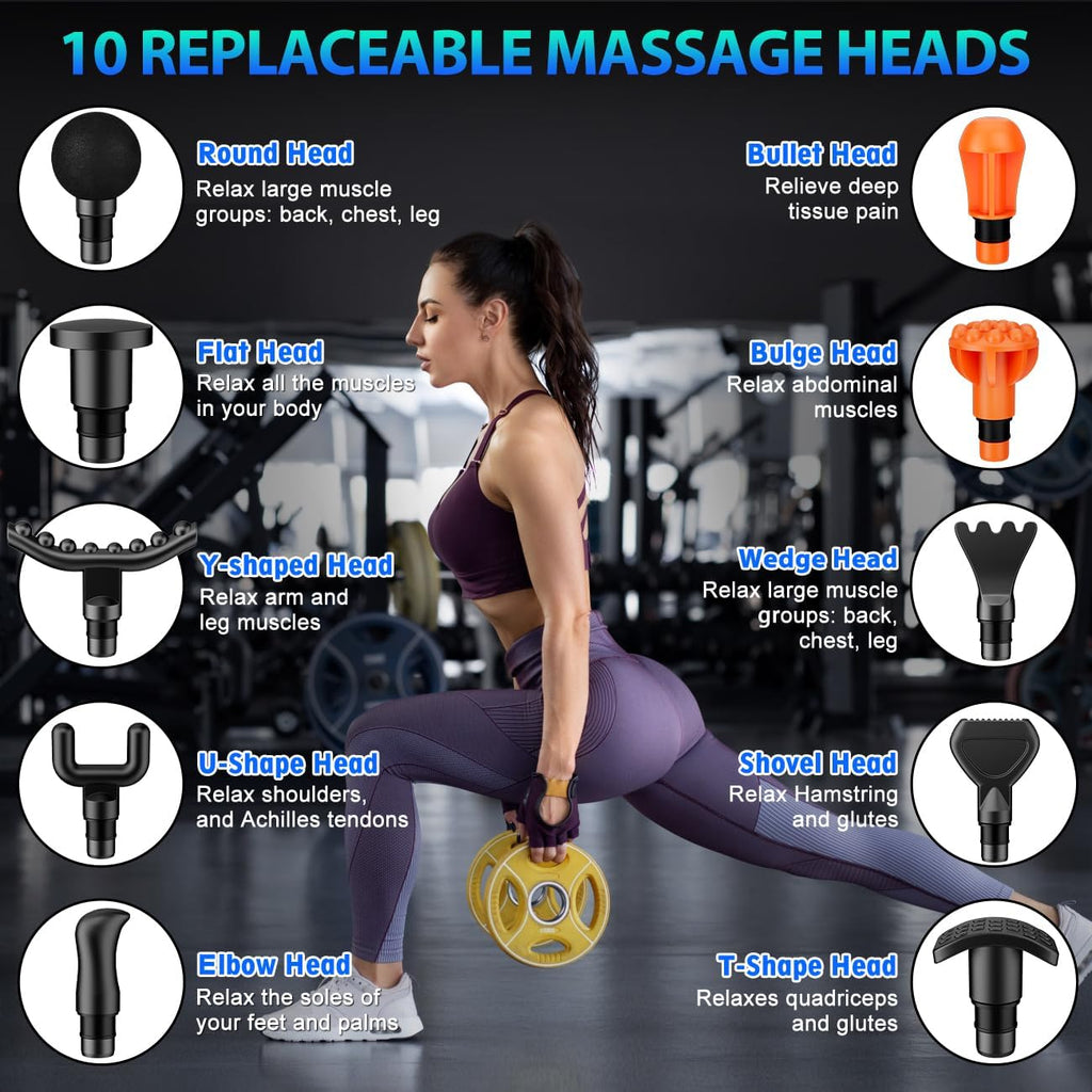 TOLOCO Massage Gun, Deep Tissue Back Massage for Athletes for Pain Relief, Percussion Massager with 10 Massages Heads & Silent Brushless Motor, Relaxation Gifts for Men Women, Black