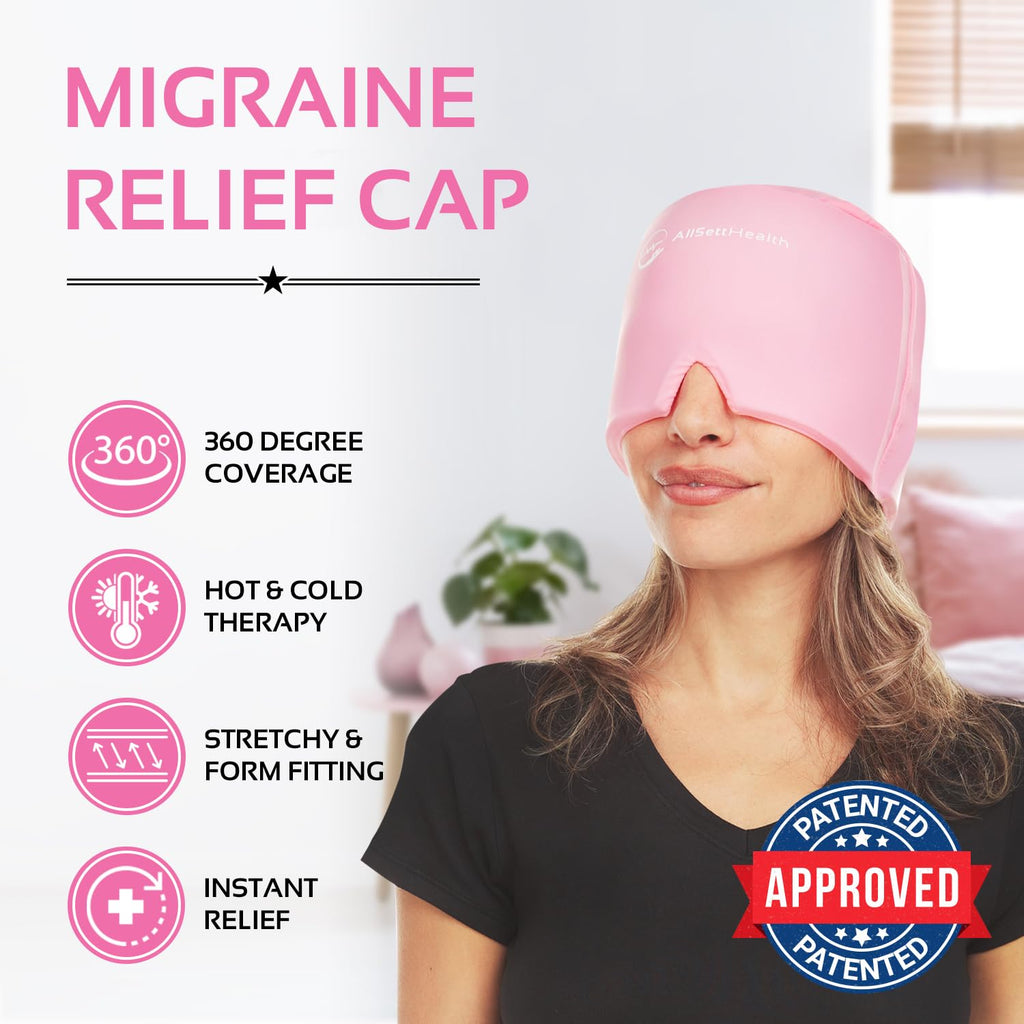 Migraine Relief Cap Ice Head Wrap and Hat | Hot/Cold Gel Pack with Face and Eye Mask Compress for Headache Relief - Black