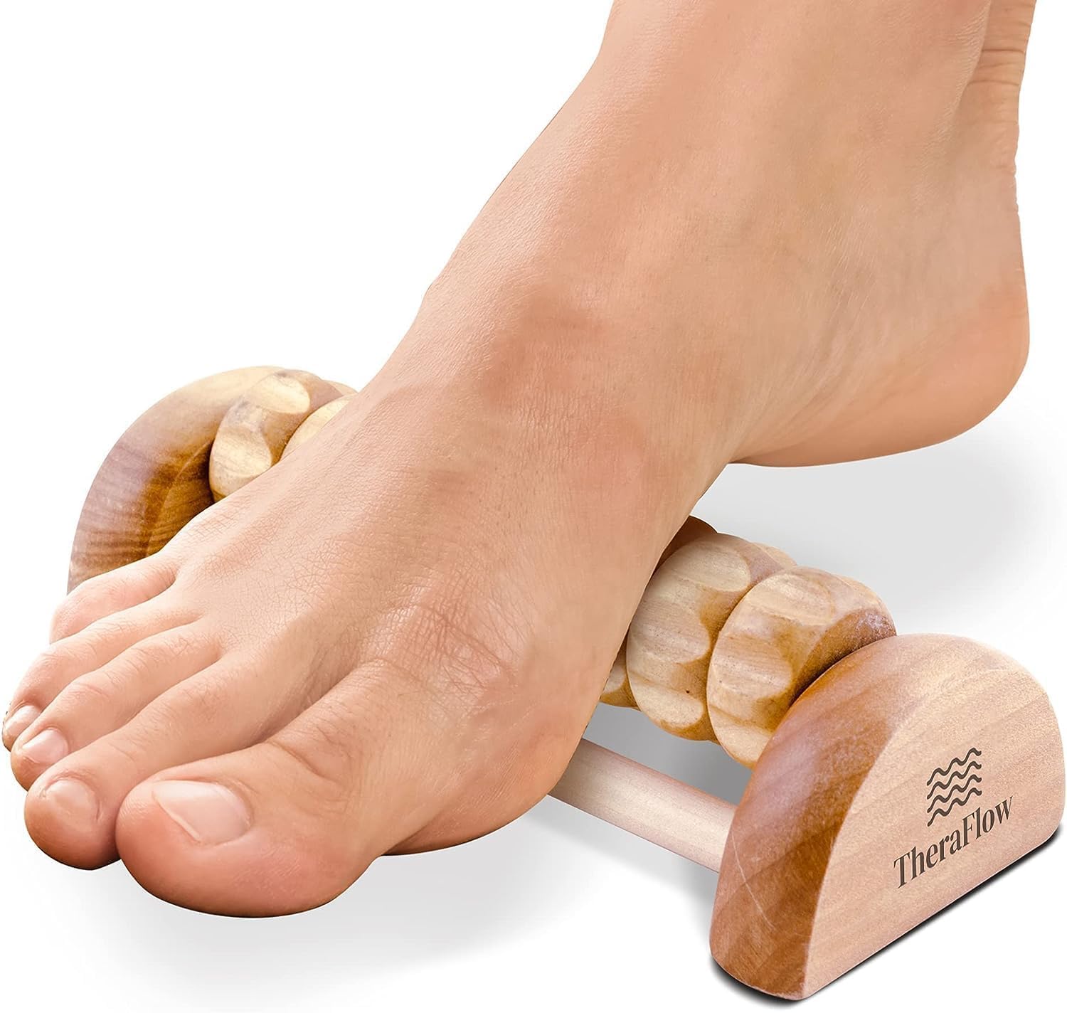 TheraFlow Foot Roller for Plantar Fasciitis Relief and Neuropathy Pain Relief for Feet - Wooden Foot Massager Roller Acupressure Tool with Reflexology Chart - Mom Gifts for Women and Men