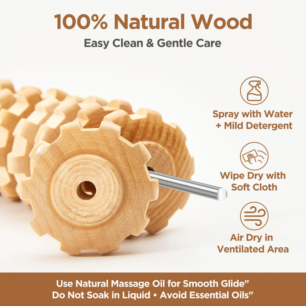 Wooden Cellulite Massage Roller for Legs and Thighs - Handheld Fascia Blaster Tool for Muscle Relief, Lymphatic Drainage & Body Sculpting - Anti Cellulite Massager for Women and Men (12 Wheel)