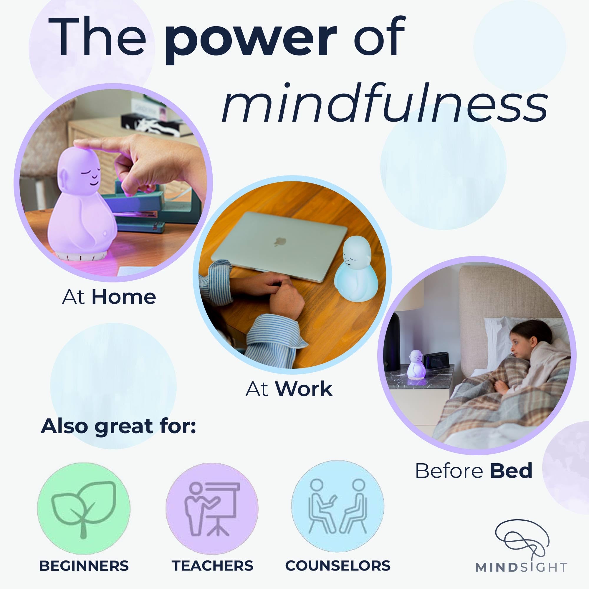 Mindsight 'Original Breathing Buddha' Guided Visual Meditation | 3 Modes to Slow Your Breathing & Calm Your Mind | Stress & Anxiety Relief | Wellness Gift | Adults, Kids, Classrooms | USB Rechargeable
