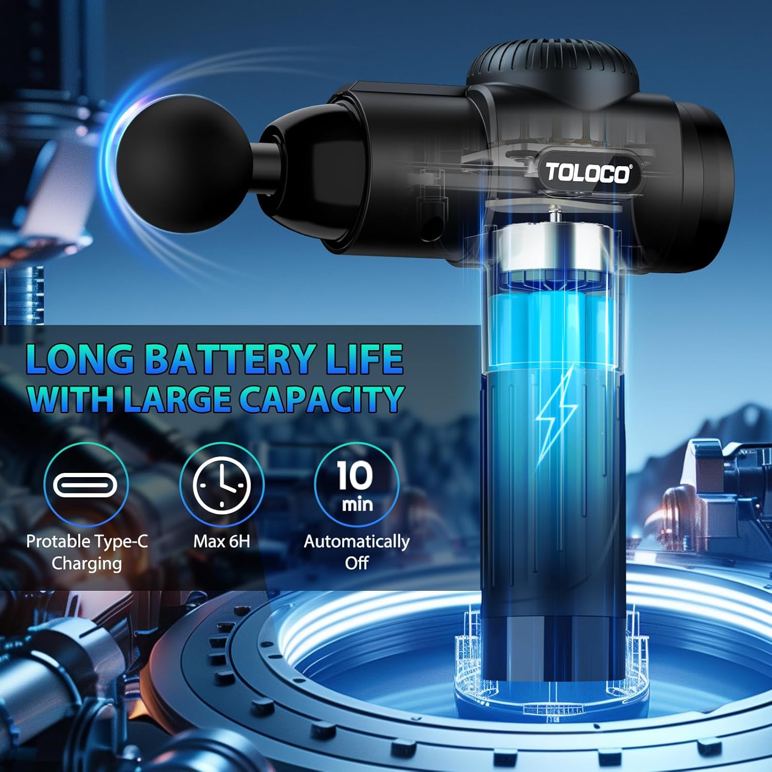 TOLOCO Massage Gun, Deep Tissue Back Massage for Athletes for Pain Relief, Percussion Massager with 10 Massages Heads & Silent Brushless Motor, Relaxation Gifts for Men Women, Black