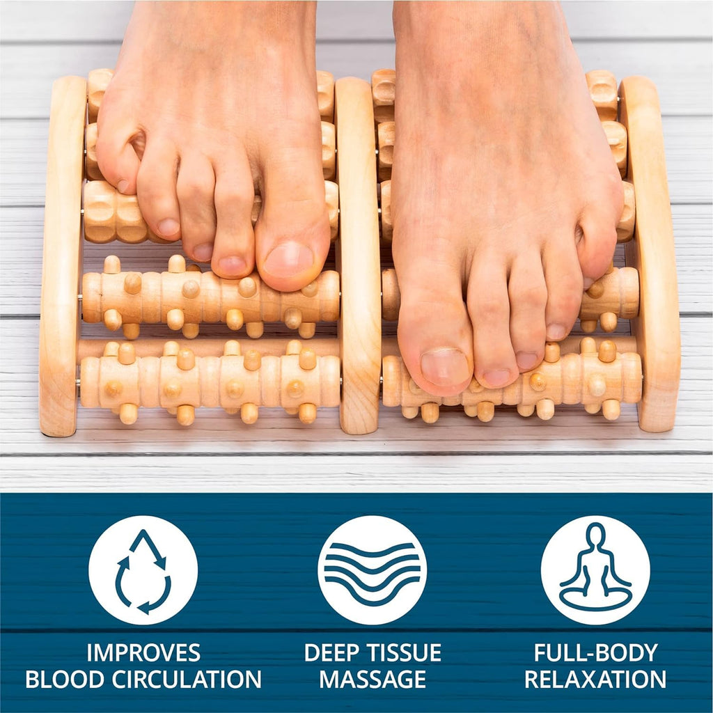 TheraFlow Foot Roller for Plantar Fasciitis Relief and Neuropathy Pain Relief for Feet - Wooden Foot Massager Roller Acupressure Tool with Reflexology Chart - Mom Gifts for Women and Men