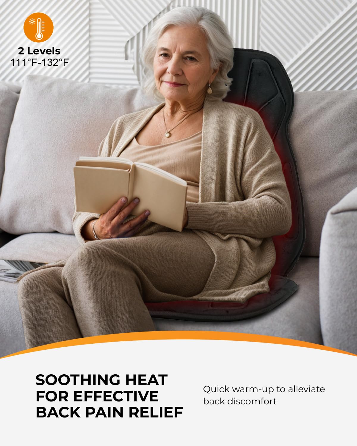 CooCoCo Vibration Back Massager with Heat, 8-Motor Massage Pad for Chair | Massage chair pad with storage bag, 3 heating zones, 5 modes, 3 intensities, foldable, 30/60/90-min timer for home office use