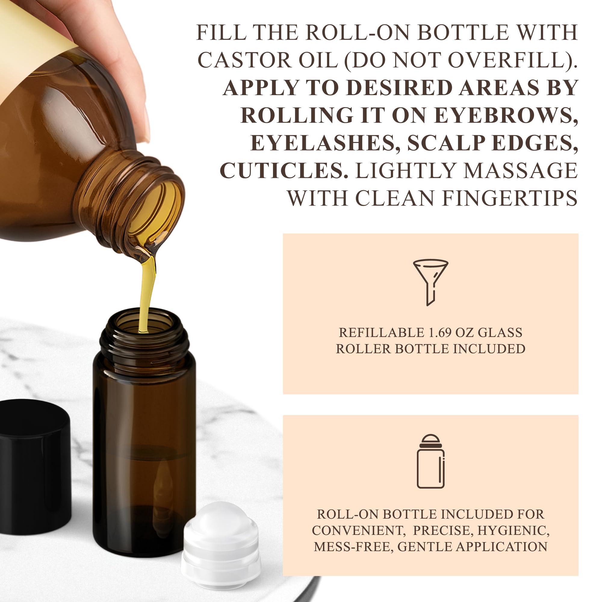 Handcraft Blends Cold-Pressed Organic Castor Oil 16 Fl Oz | Glass Bottle | Roll on Bottle | 100% Pure and Natural | Premium Grade Carrier Oil | Hair, Eyelashes and Eyebrows | Hair and Body