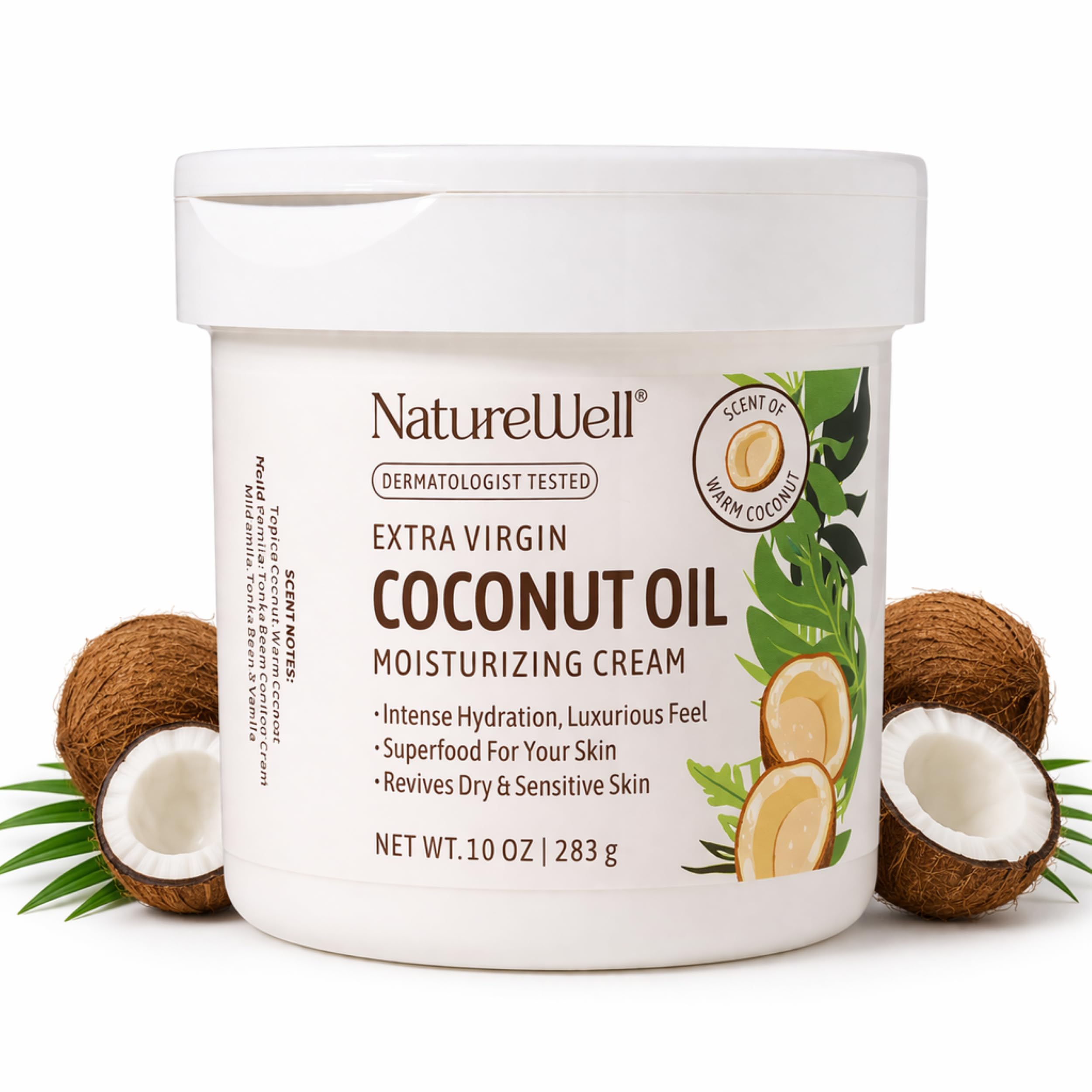 NATURE WELL Coconut Oil Moisturizing Cream for Dry Skin – Deep Hydration Lotion for Face, Body & Hands, Spa Quality Skincare, Softens & Smooths, Non-Greasy, Fast Absorbing, Scented, 16 Oz (Pack of 2)