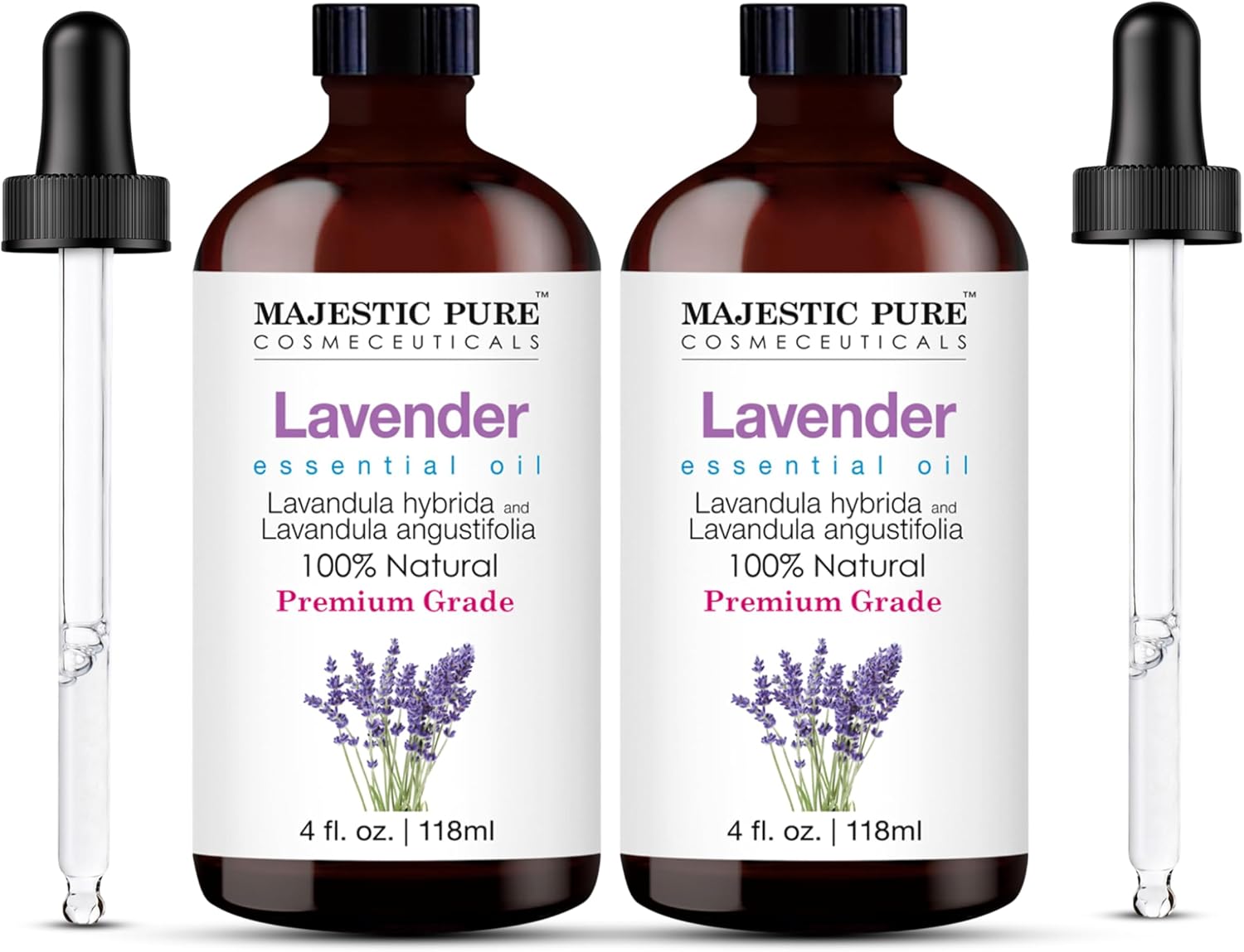 Majestic Pure Lavender Essential Oil for Diffuser - 4 Fl Oz | 100% Natural Essentials Oils for Aromatherapy, Soap and Candle Making Fragrance, Massage and Skin, Lavender Oil