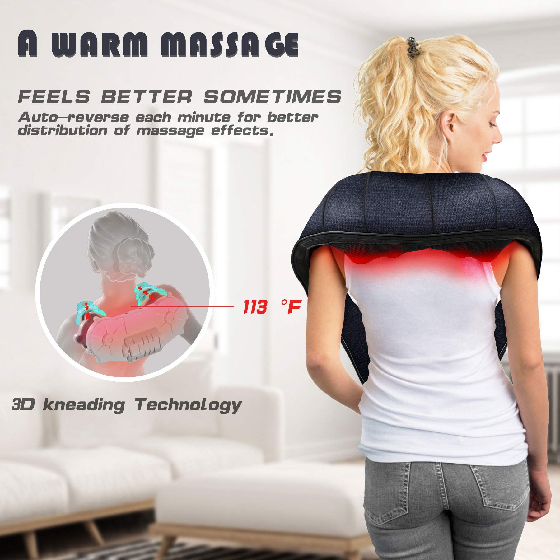 Mo Cuishle Women Men Gifts, Shiatsu Back Shoulder & Neck Massager with Heat | Electric Deep Tissue 4D Kneading Massage, Best Gifts for Mom Dad Wife Husband her Him, Christmas, Birthday (NOT Cordless)