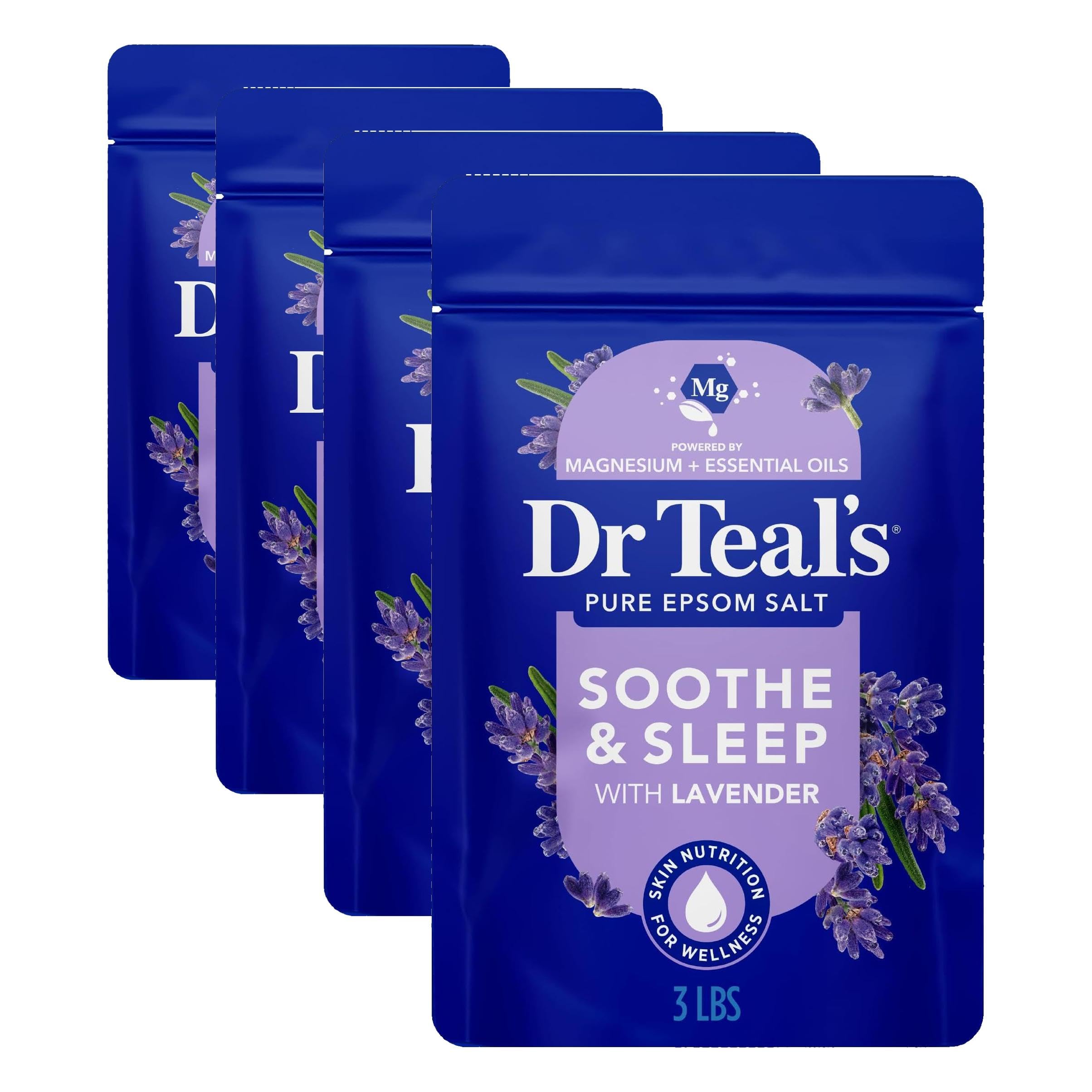 Dr Teal's Epsom Salt Magnesium Soak, Lavender, Eucalyptus & Wellness Trio, 3 lbs (Pack of 3)
