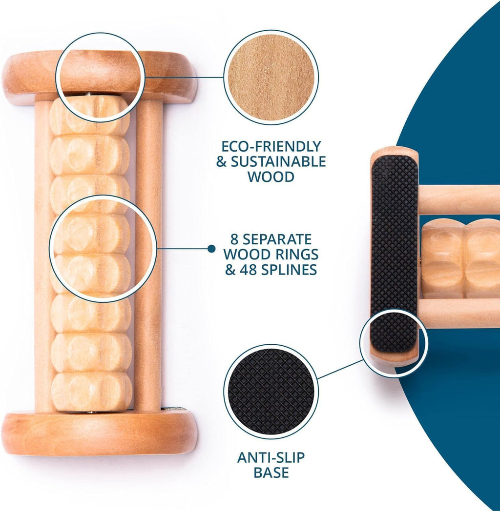 TheraFlow Foot Roller for Plantar Fasciitis Relief and Neuropathy Pain Relief for Feet - Wooden Foot Massager Roller Acupressure Tool with Reflexology Chart - Mom Gifts for Women and Men