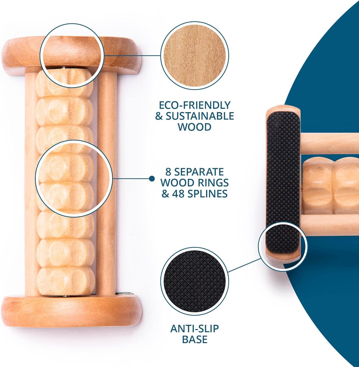 TheraFlow Foot Roller for Plantar Fasciitis Relief and Neuropathy Pain Relief for Feet - Wooden Foot Massager Roller Acupressure Tool with Reflexology Chart - Mom Gifts for Women and Men