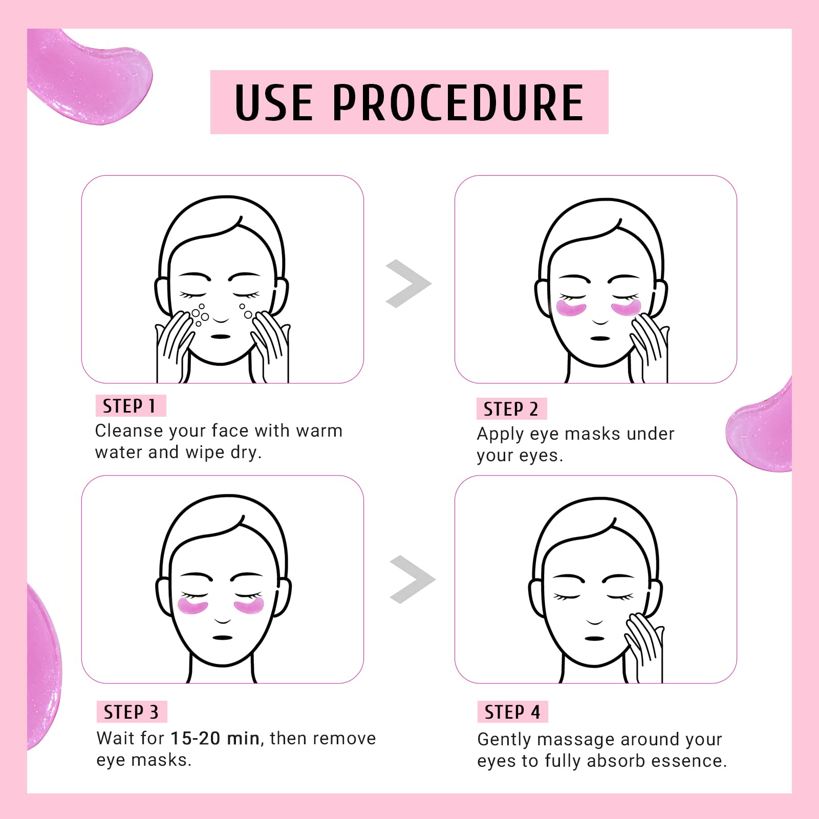 PEAUAMIE Under Eye Patches Gold and Hyaluronic Acid for puffy eyes,Rose Eye Masks for Dark Circles and Puffiness skin care Smooth Wrinkles products 30 Pairs
