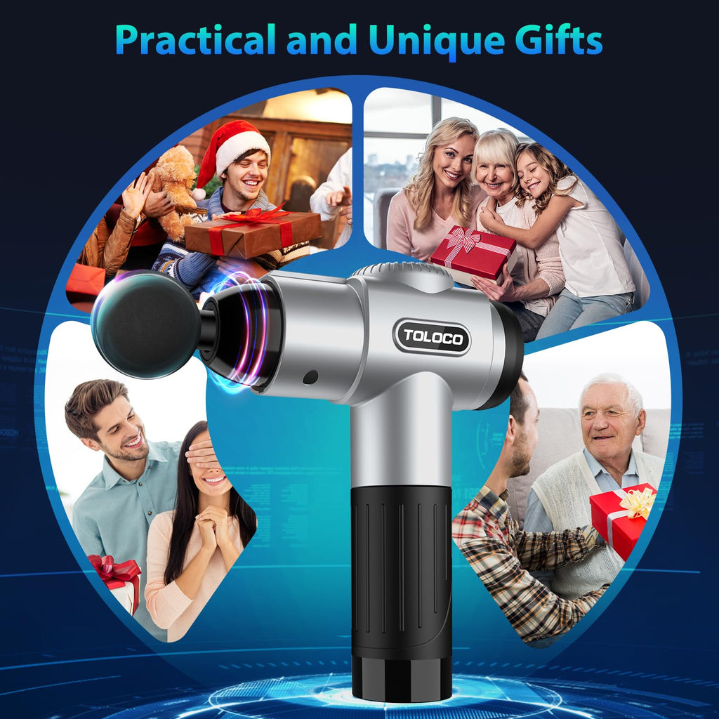 TOLOCO Massage Gun, Deep Tissue Back Massage for Athletes for Pain Relief, Percussion Massager with 10 Massages Heads & Silent Brushless Motor, Relaxation Gifts for Men Women, Black