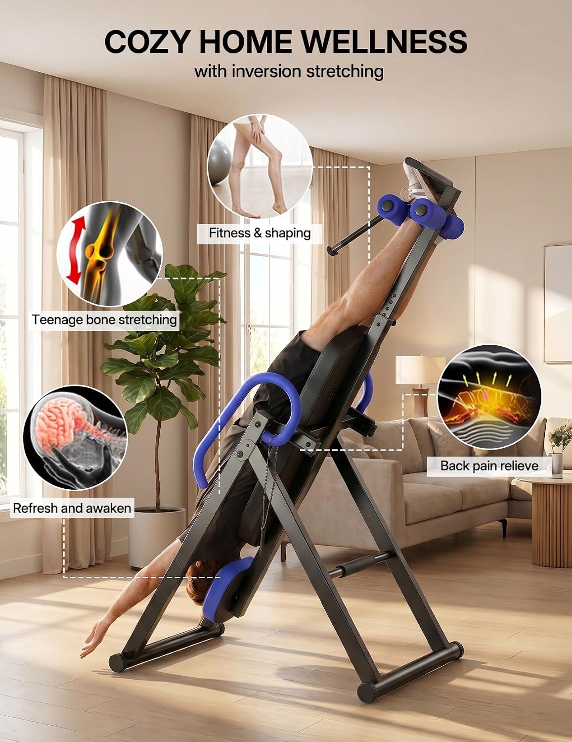 YOLEO Gravity Inversion Table for Back Pain Relief 2026 New Inversion Table | w/Lumbar Support, Easy to Assemble, Back Stretcher Machine 300 lbs