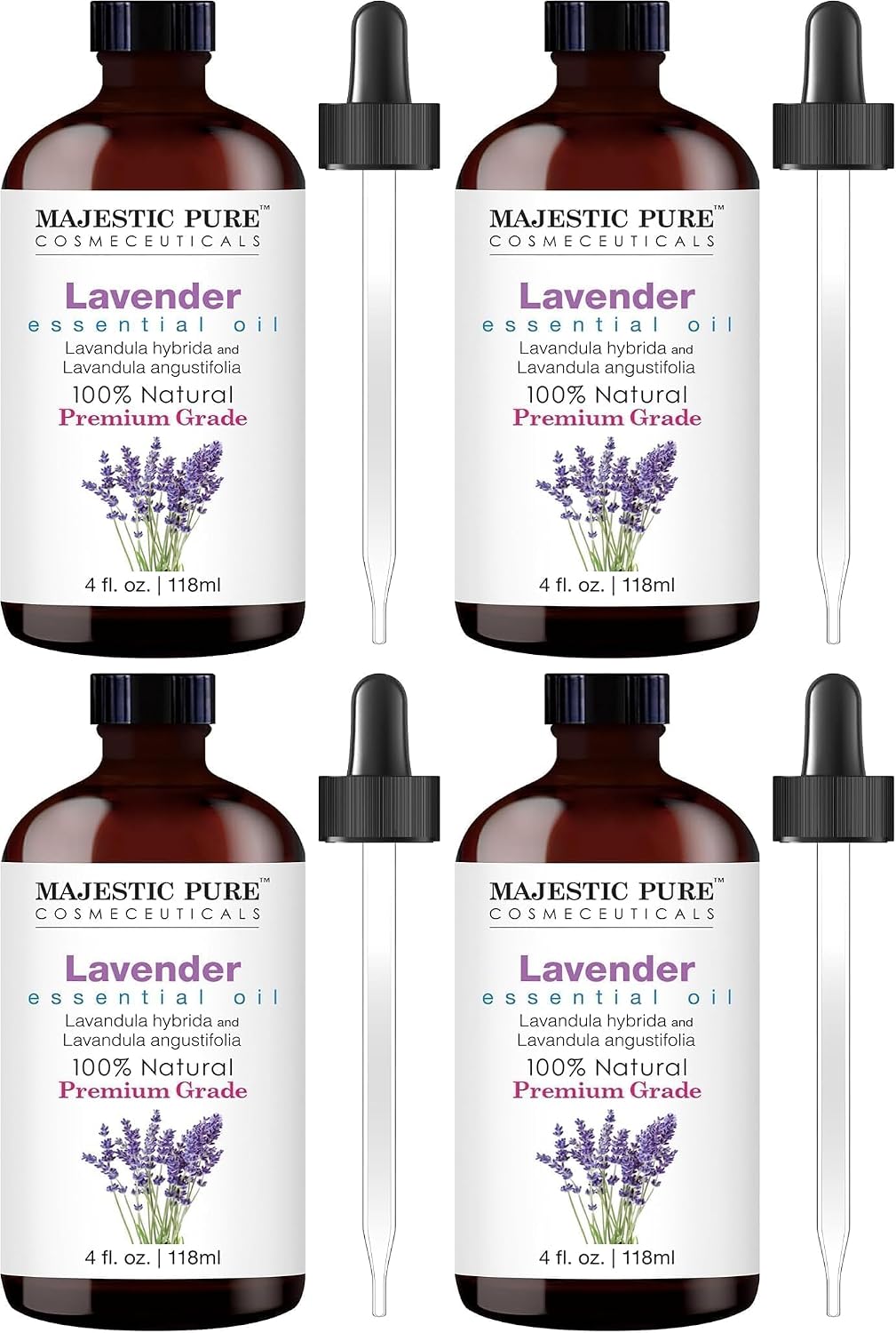 Majestic Pure Lavender Essential Oil for Diffuser - 4 Fl Oz | 100% Natural Essentials Oils for Aromatherapy, Soap and Candle Making Fragrance, Massage and Skin, Lavender Oil