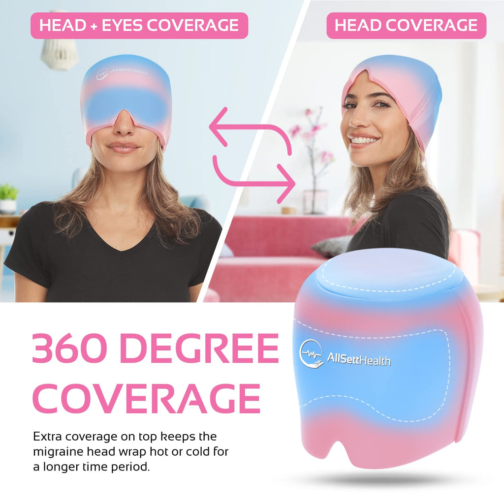 Migraine Relief Cap Ice Head Wrap and Hat | Hot/Cold Gel Pack with Face and Eye Mask Compress for Headache Relief - Black