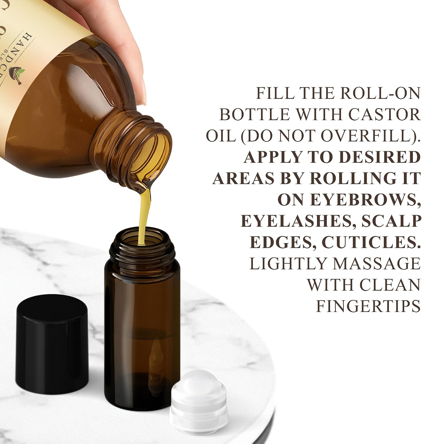 Handcraft Blends Cold-Pressed Organic Castor Oil 16 Fl Oz | Glass Bottle | Roll on Bottle | 100% Pure and Natural | Premium Grade Carrier Oil | Hair, Eyelashes and Eyebrows | Hair and Body