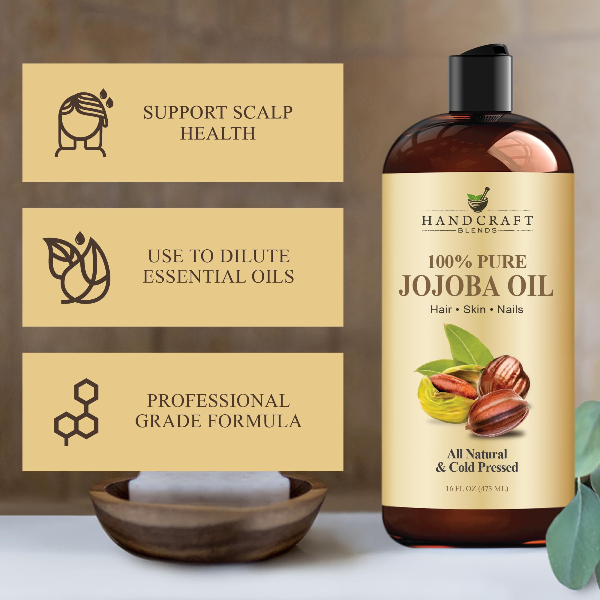 Handcraft Blends Cold-Pressed Organic Castor Oil 16 Fl Oz | Glass Bottle | Roll on Bottle | 100% Pure and Natural | Premium Grade Carrier Oil | Hair, Eyelashes and Eyebrows | Hair and Body