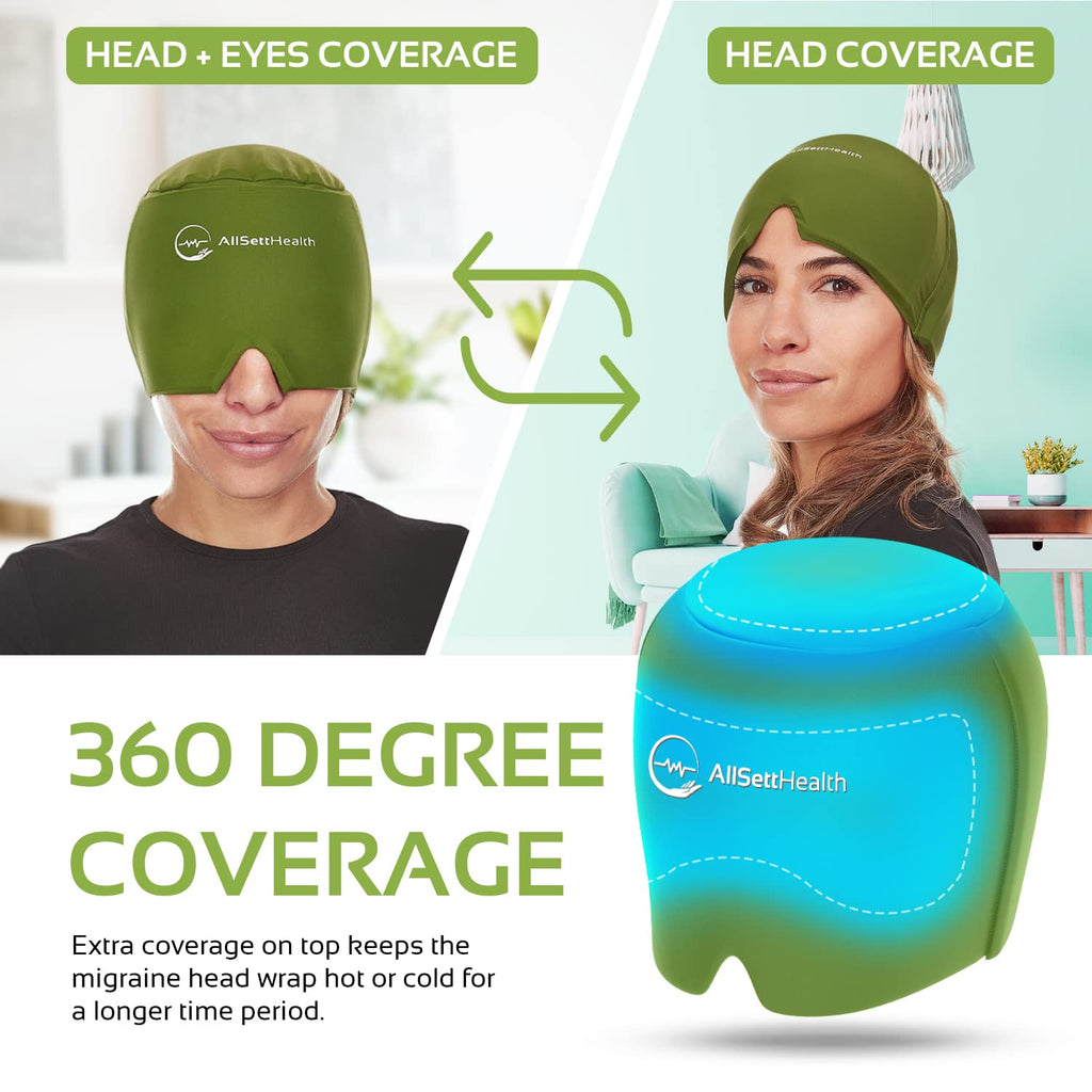Migraine Relief Cap Ice Head Wrap and Hat | Hot/Cold Gel Pack with Face and Eye Mask Compress for Headache Relief - Black